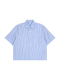 Oversized Vertical Stripe Boxy Shirt – Blue front view