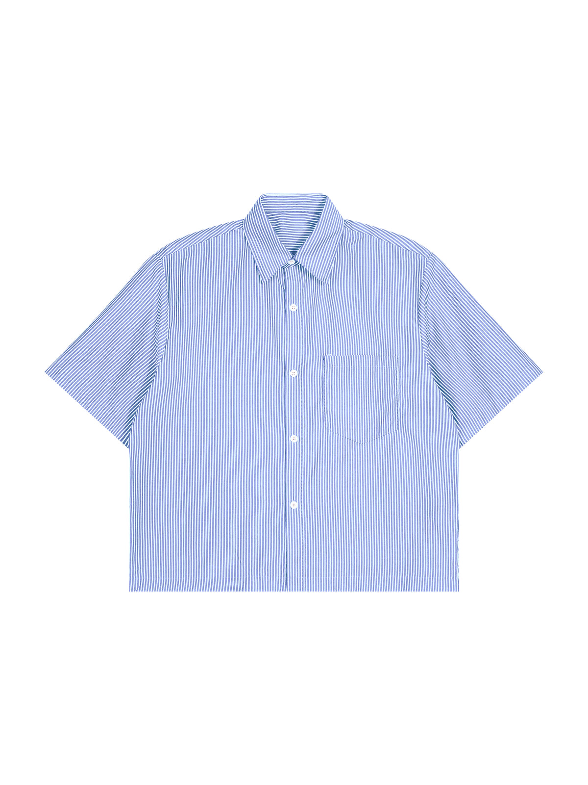 Oversized Vertical Stripe Boxy Shirt – Blue front view