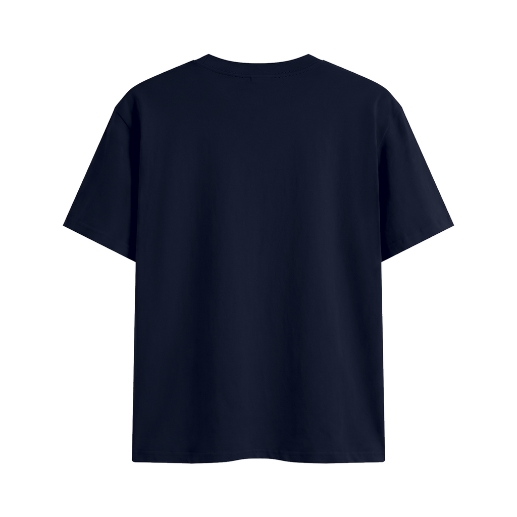 Relationship Status Independently Owned & Operated Unisex Graphic T-Shirt - Navy Blue back 3D mockup