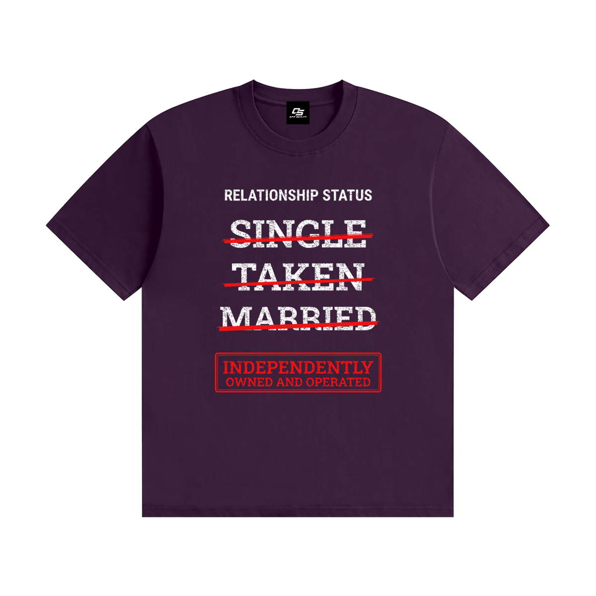 Relationship Status Independently Owned & Operated Unisex Graphic T-Shirt - Purple front view