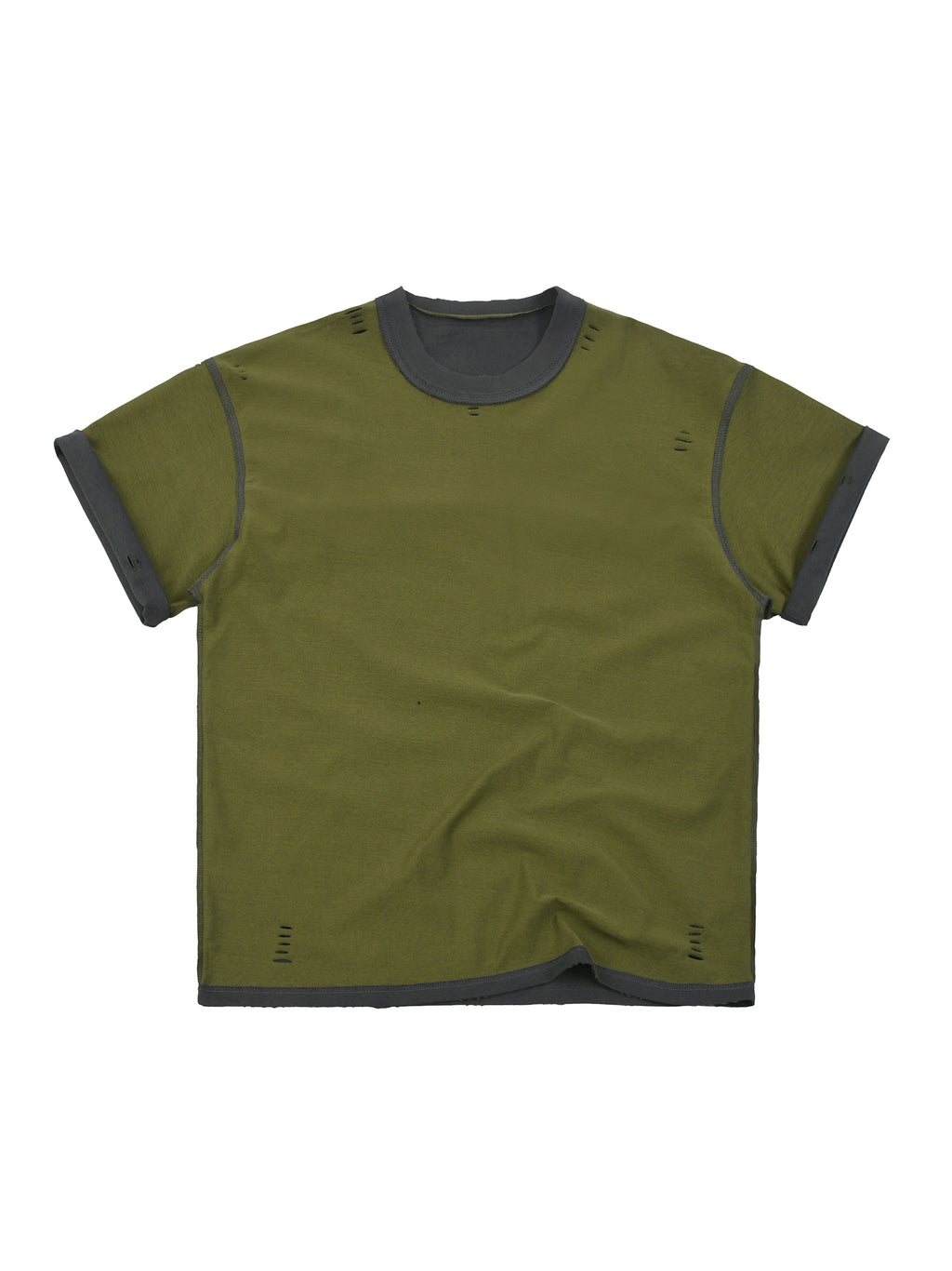 Dark Grey with Army Green Unisex Hand-Frayed Reversible T-Shirt reversed Army Green view
