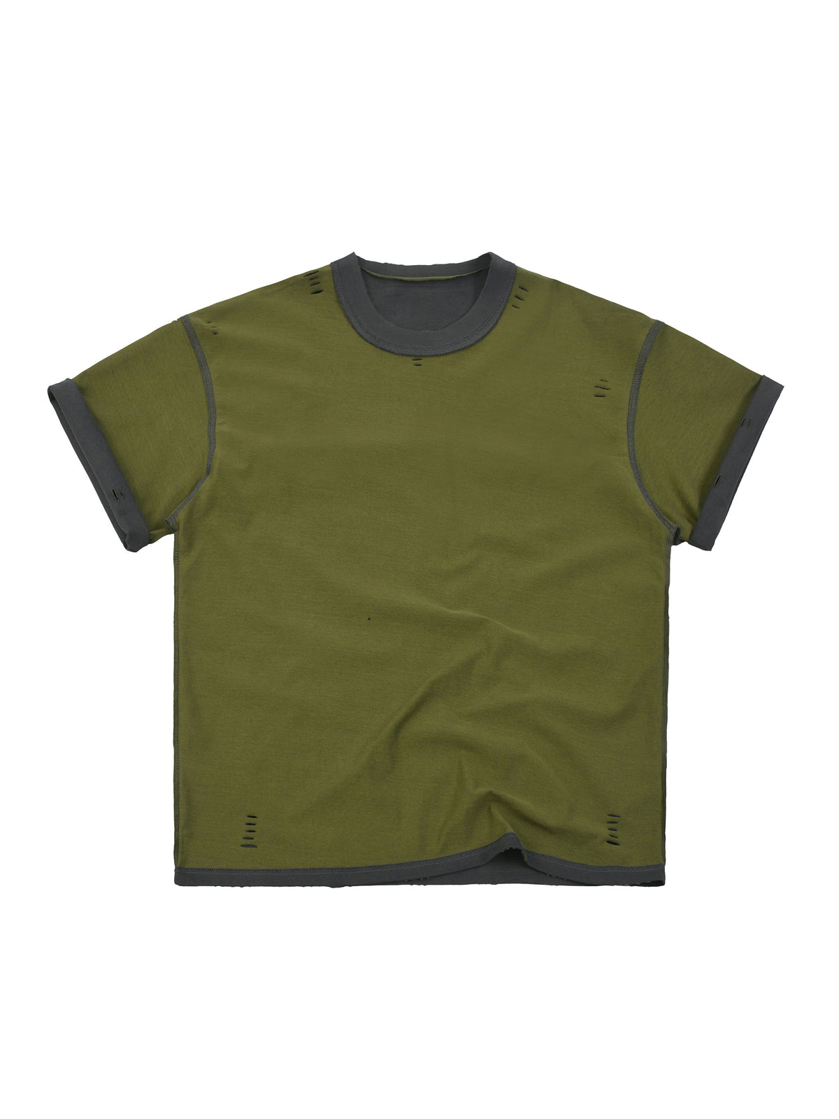 Dark Grey with Army Green Unisex Hand-Frayed Reversible T-Shirt reversed Army Green view
