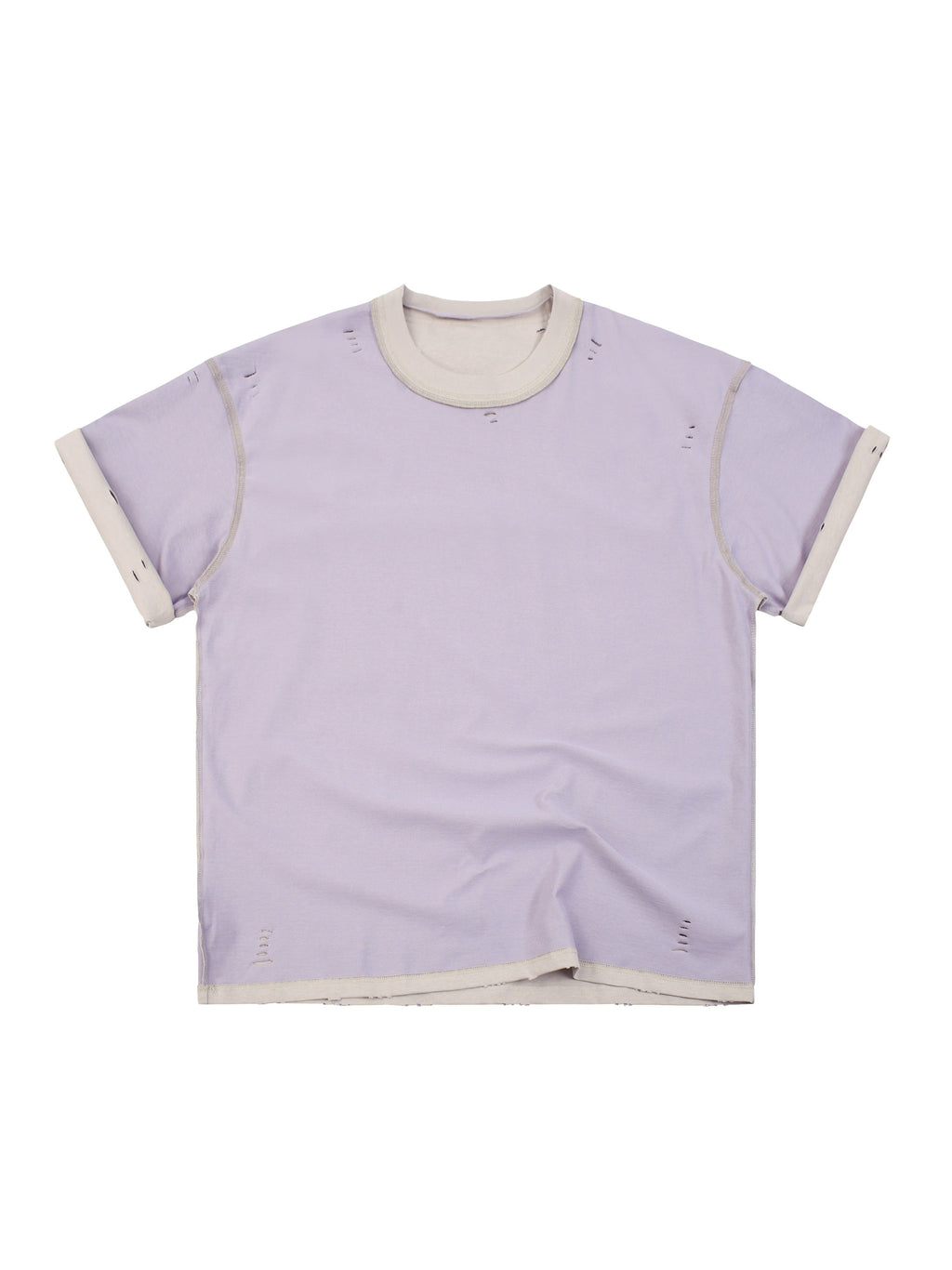 Light Grey with Purple Unisex Hand-Frayed Reversible T-Shirt reversed Purple view