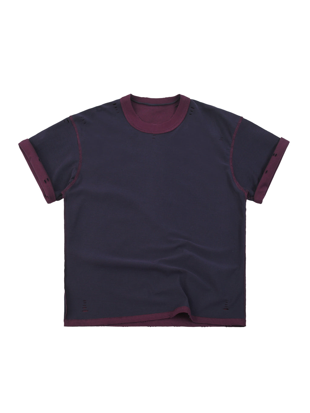 Wine Red with Dark Blue Unisex Hand-Frayed Reversible T-Shirt reversed Dark Blue view