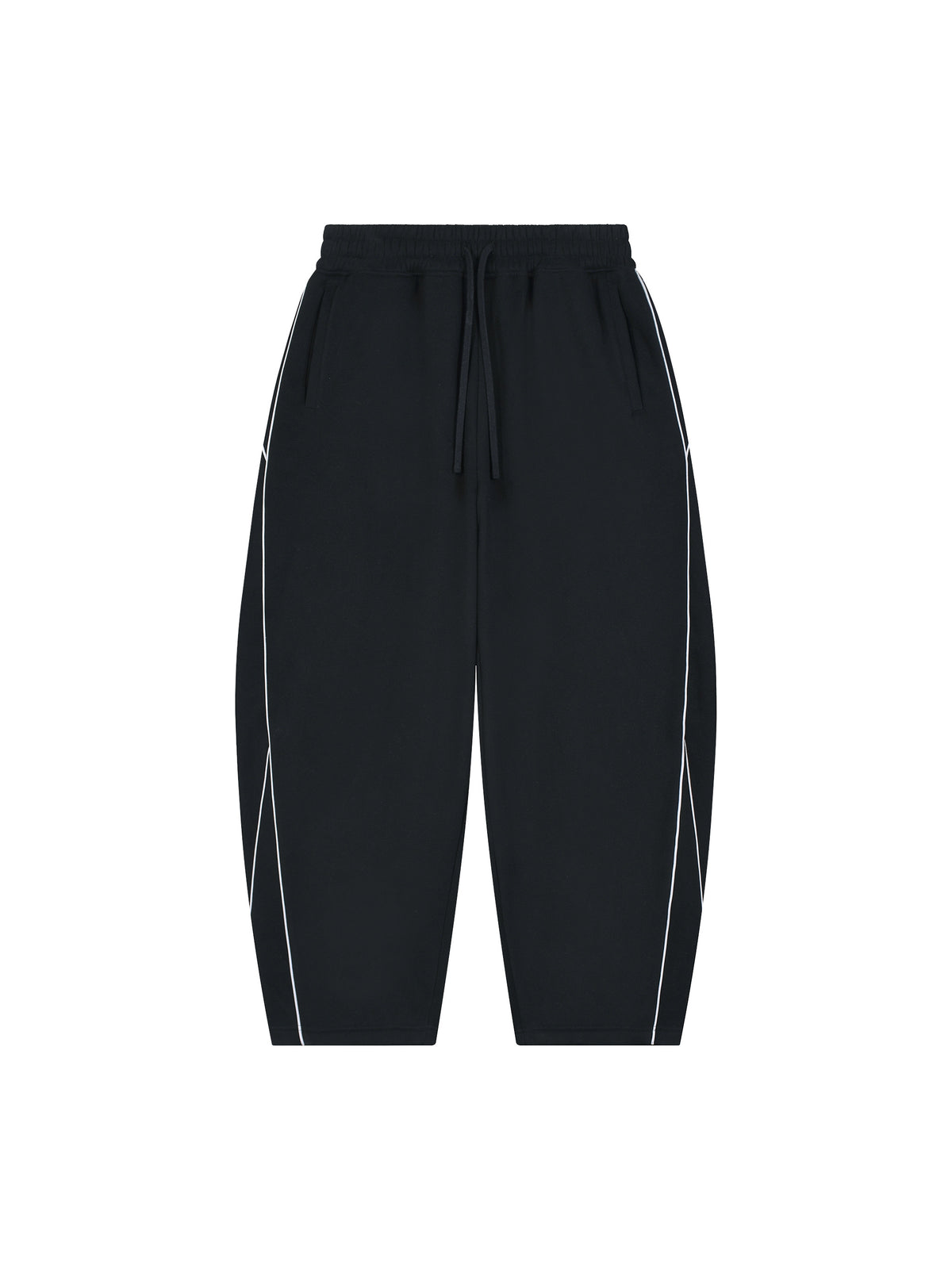 Unisex Piping Fleece Barrel Leg Sweatpants – Black front