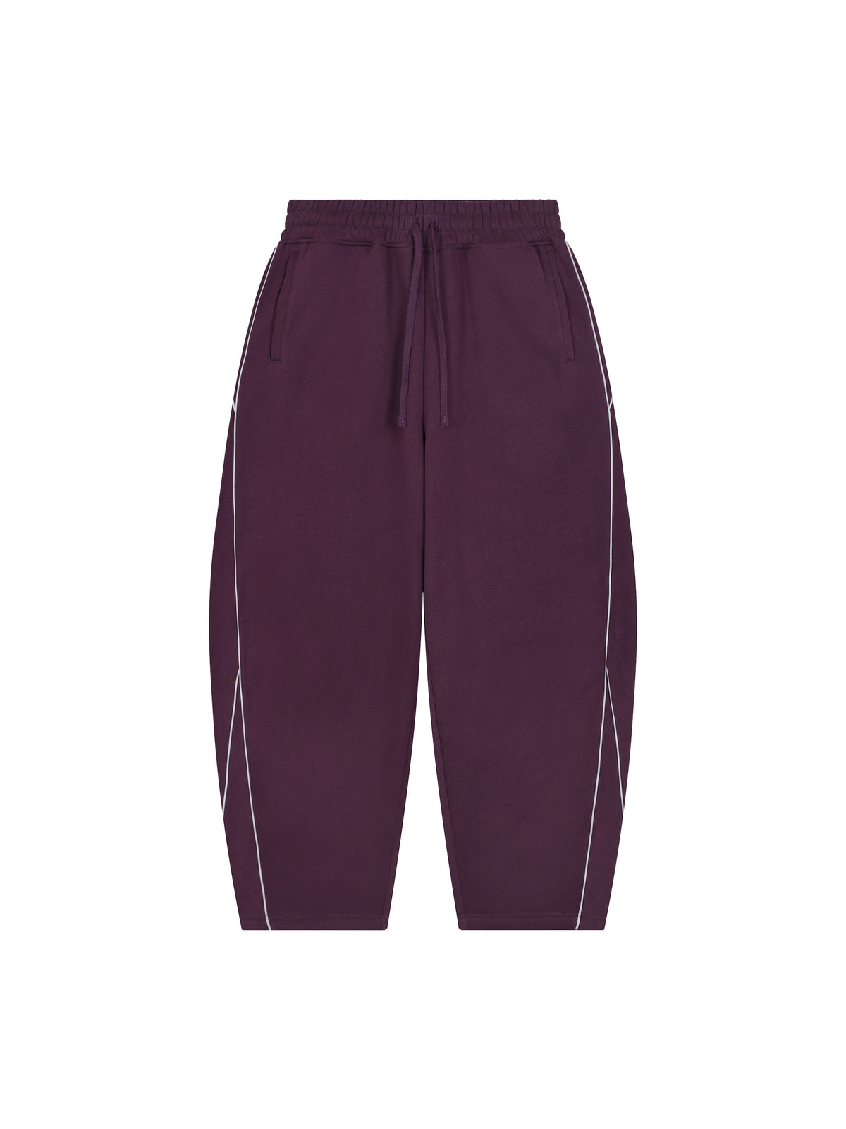 Unisex Piping Fleece Barrel Leg Sweatpants – Plum Purple front