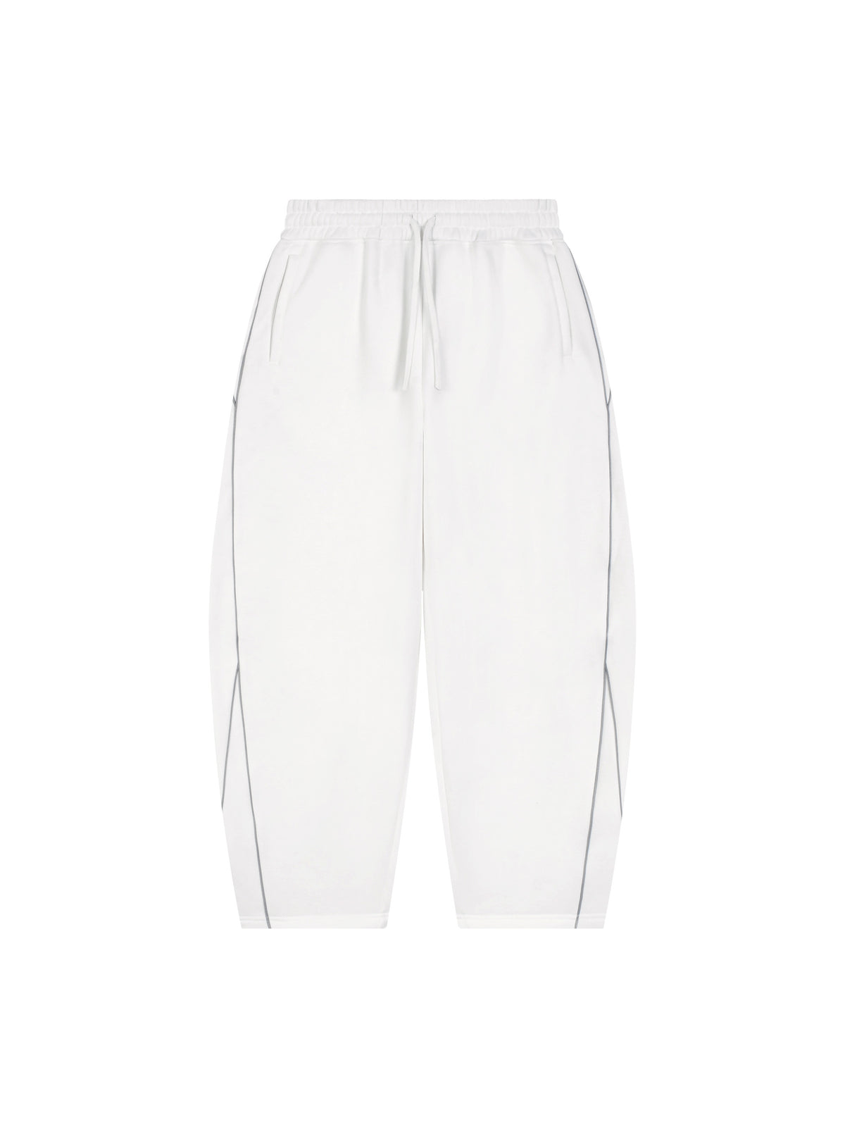 Unisex Piping Fleece Barrel Leg Sweatpants – White front