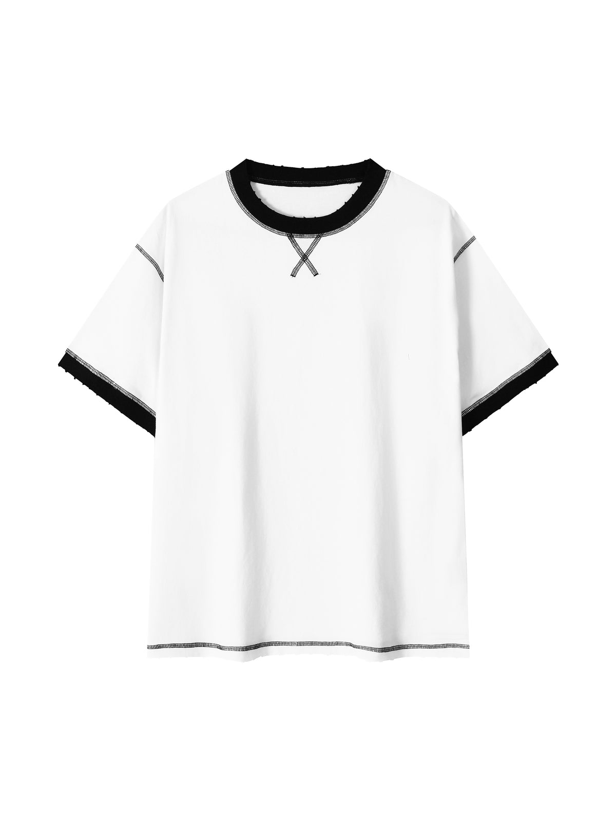 Off Script Unisex Contrast-Stitched Ringer T-Shirt - White with Black front view