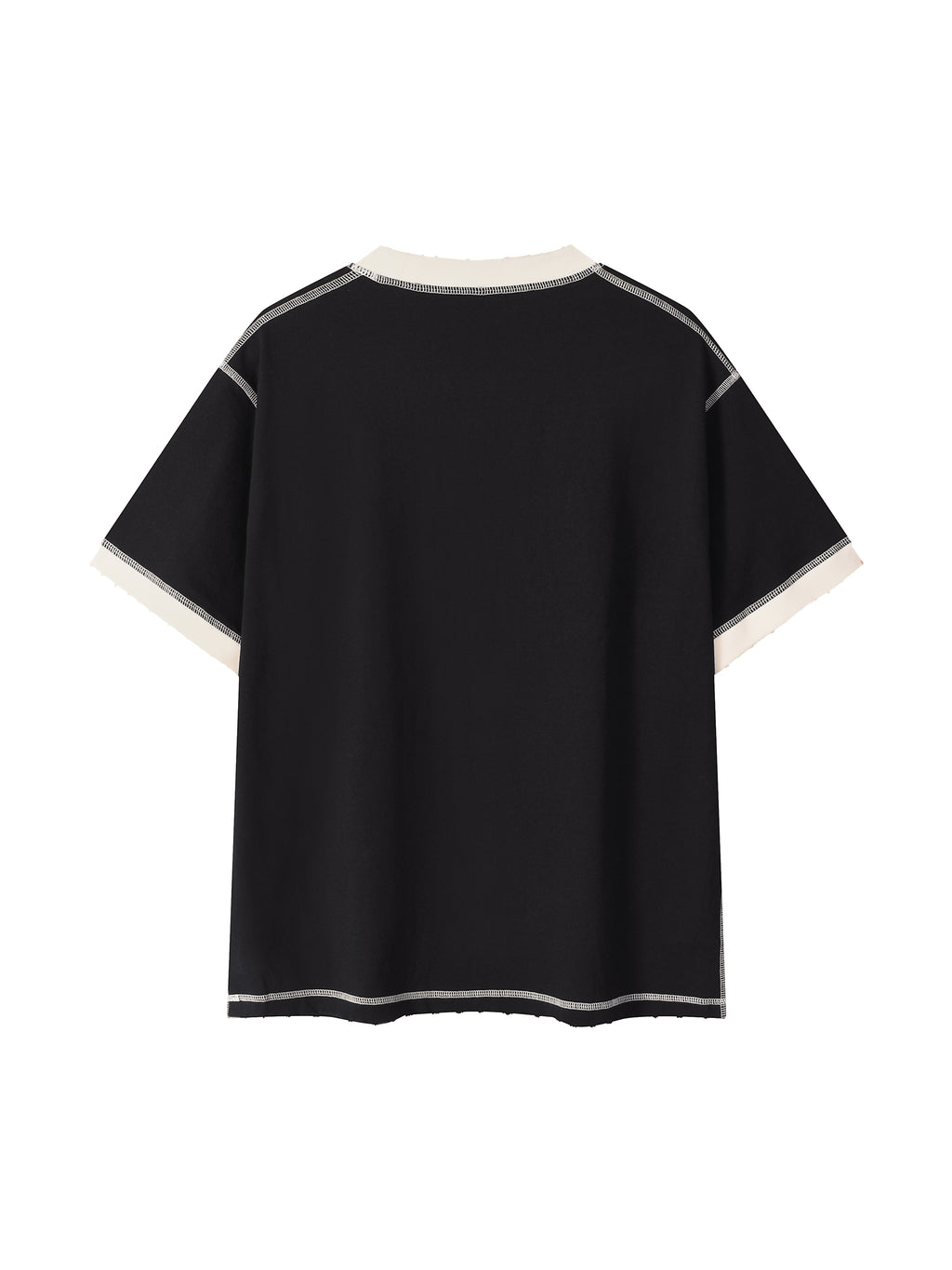 Off Script Unisex Contrast-Stitched Ringer T-Shirt - Black with Apricot back view