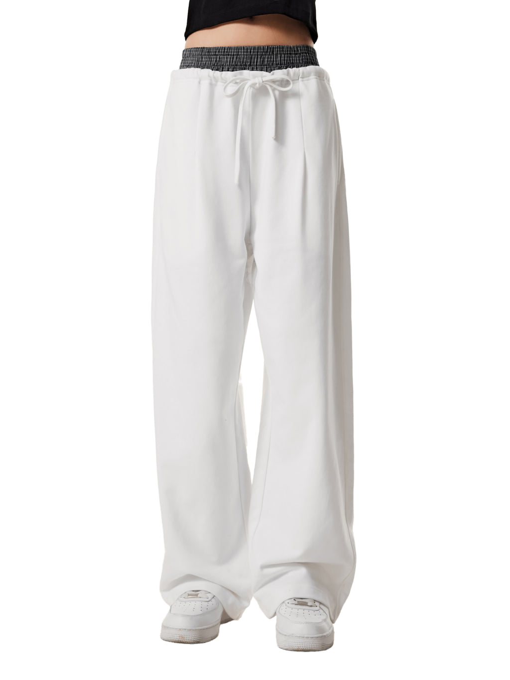 Unisex Plaid Contrast-Waist Pants gallery image