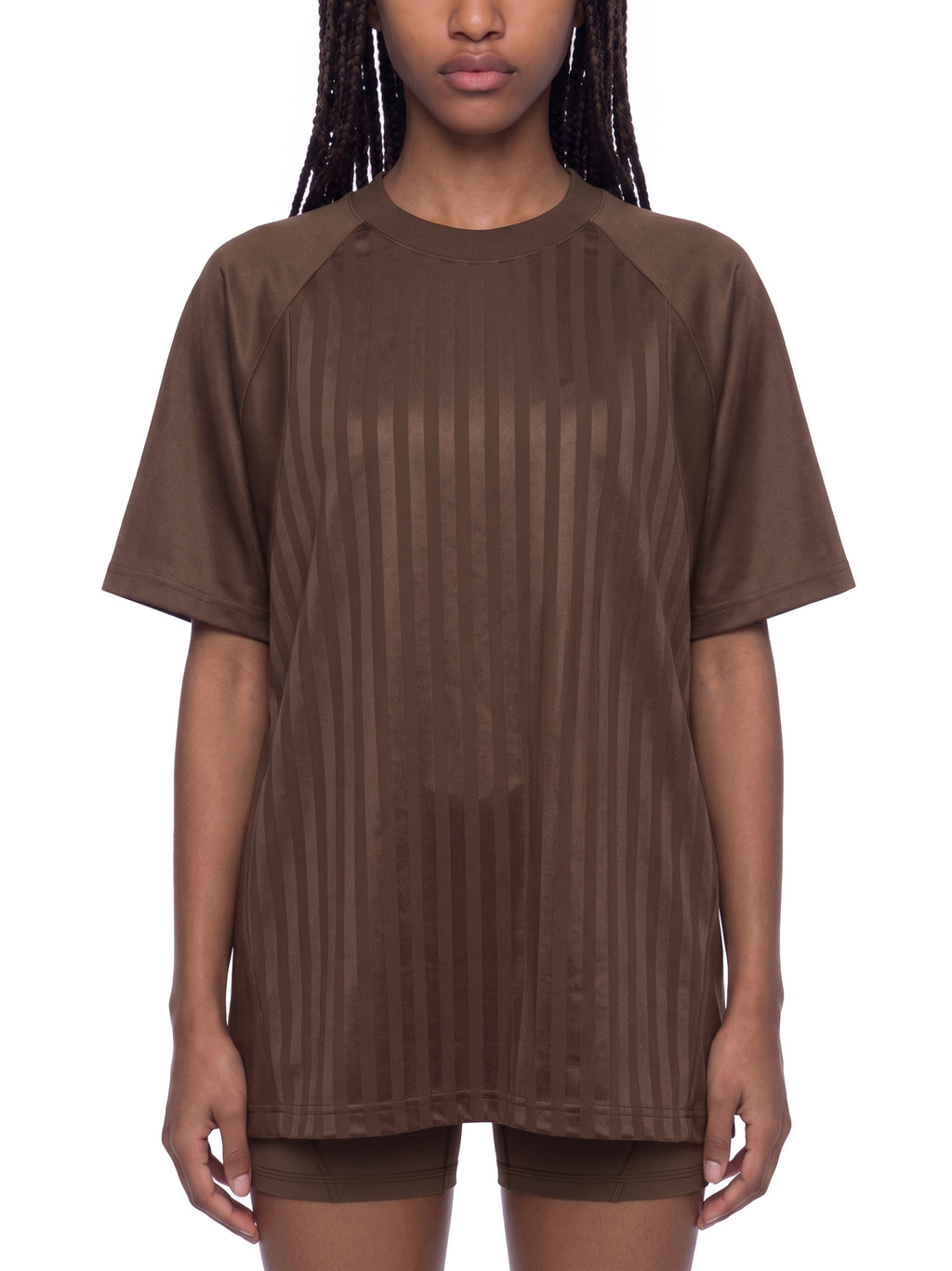Unisex Striped Soccer Jersey coffee model front view
