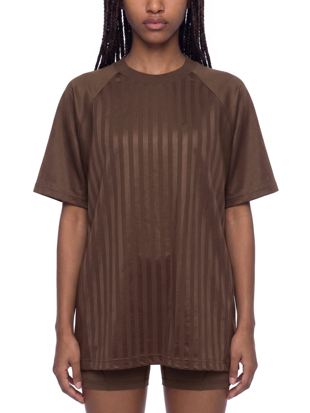 Unisex Striped Soccer Jersey coffee model front view