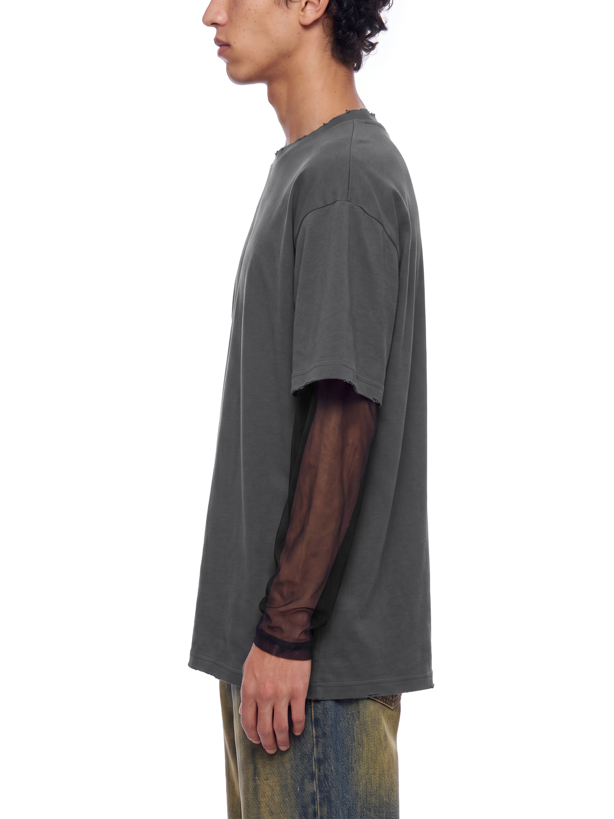 Unisex Sunfade Layer T-Shirt dark gray model side view