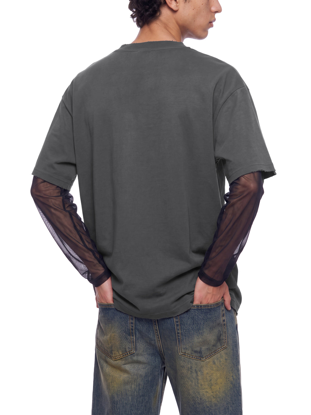 Unisex Sunfade Layer T-Shirt dark gray model angled back view
