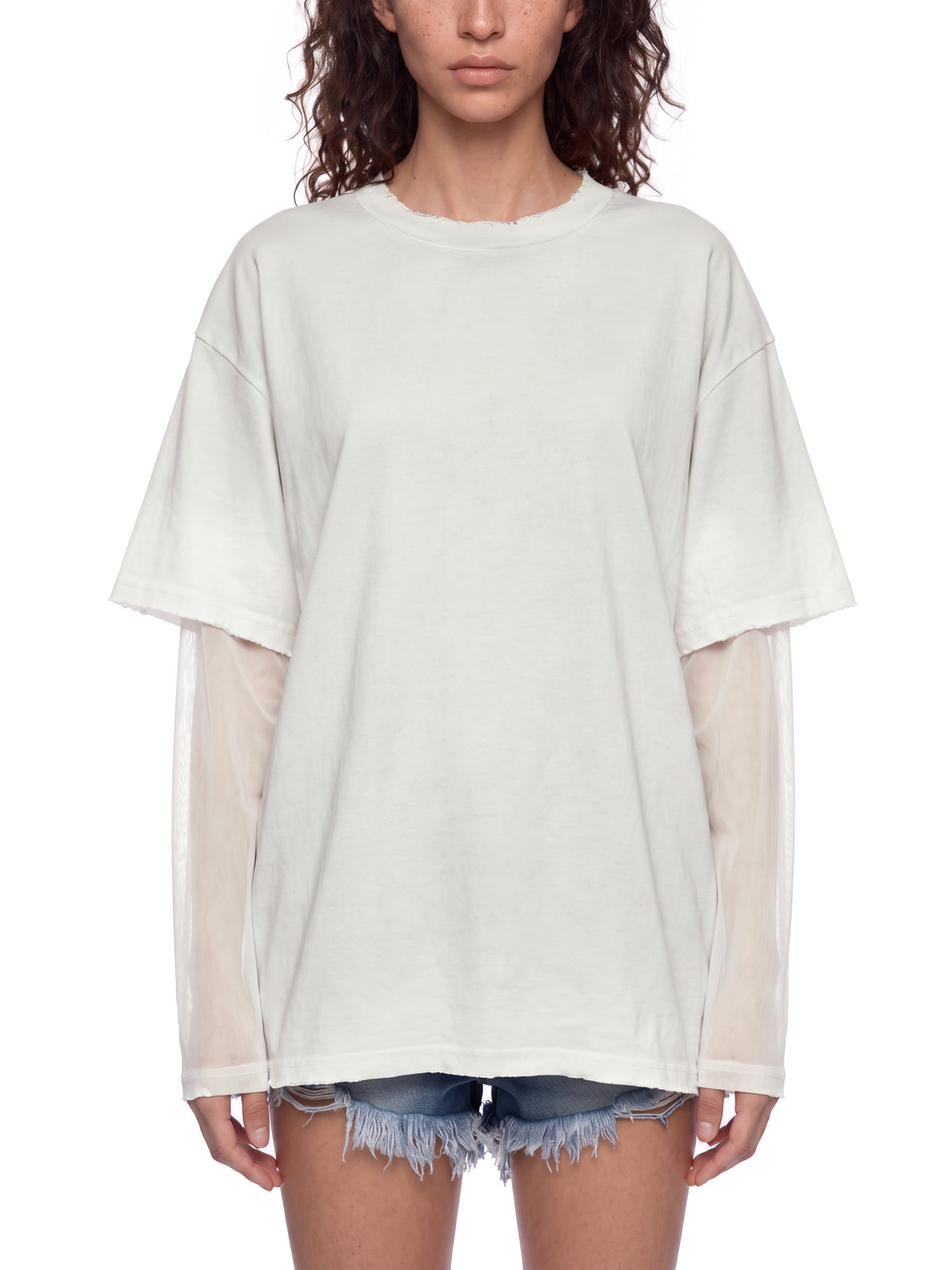 Unisex Sunfade Layer T-Shirt white model front view