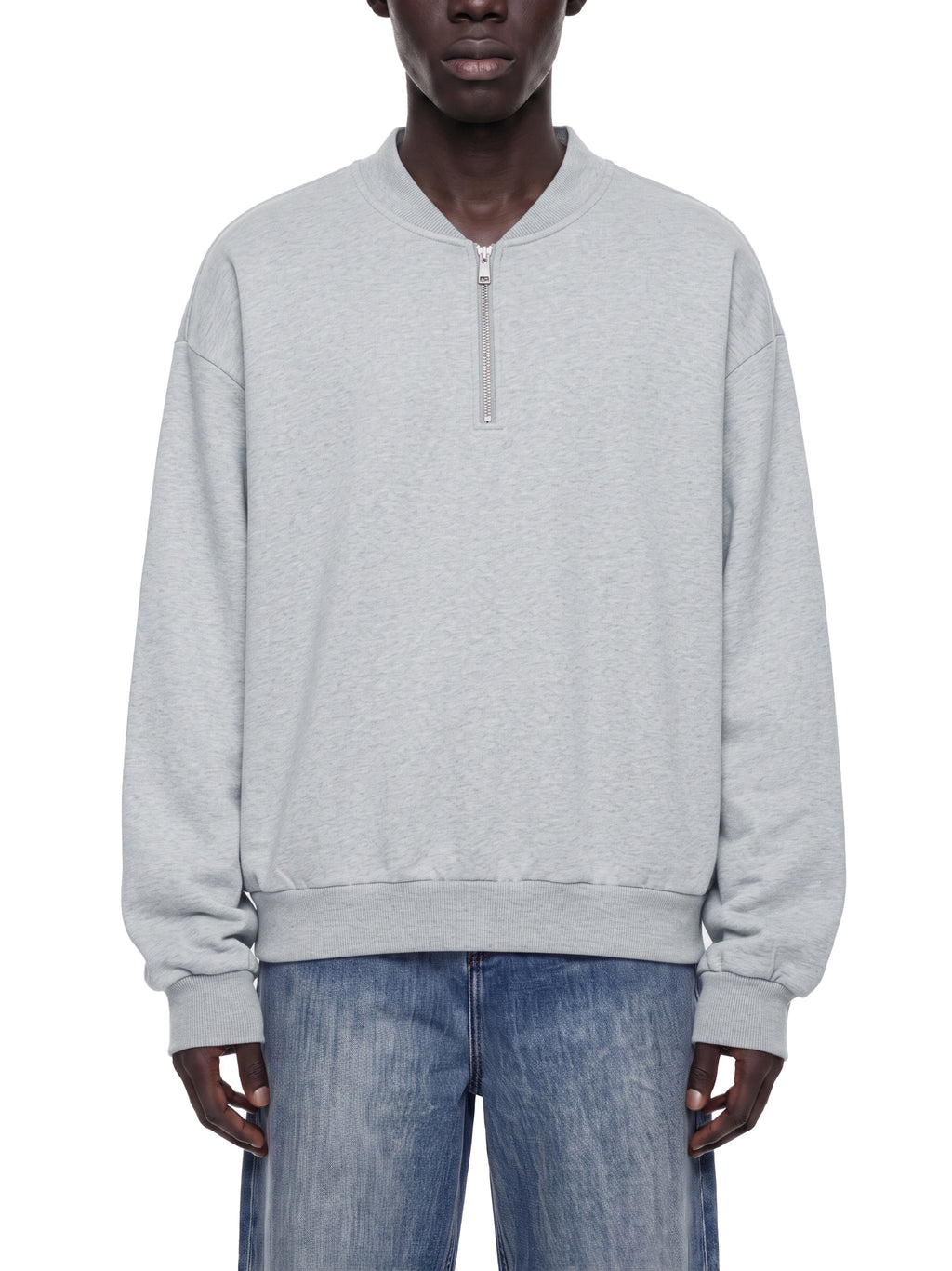 Unisex Vintage Wash Quarter-Zip Sweatshirt gray model front view