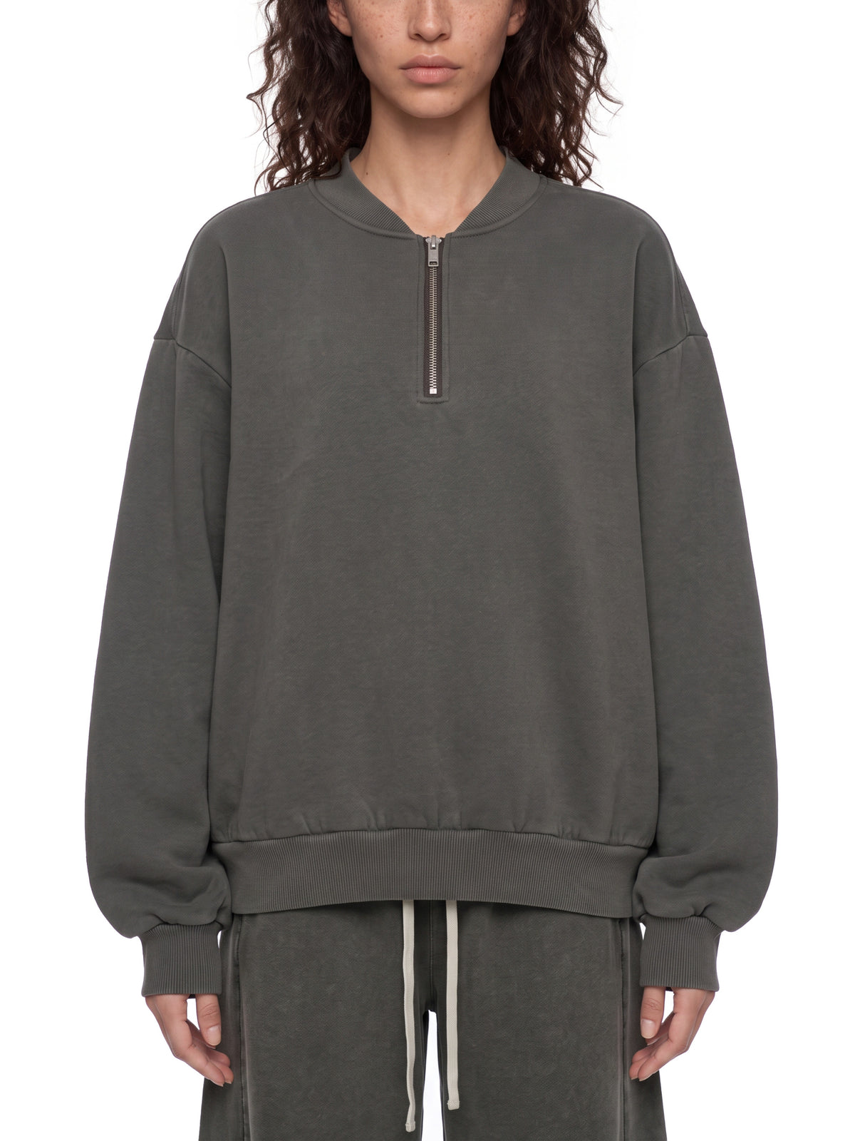 Unisex Vintage Wash Quarter-Zip Sweatshirt flower gray model front view