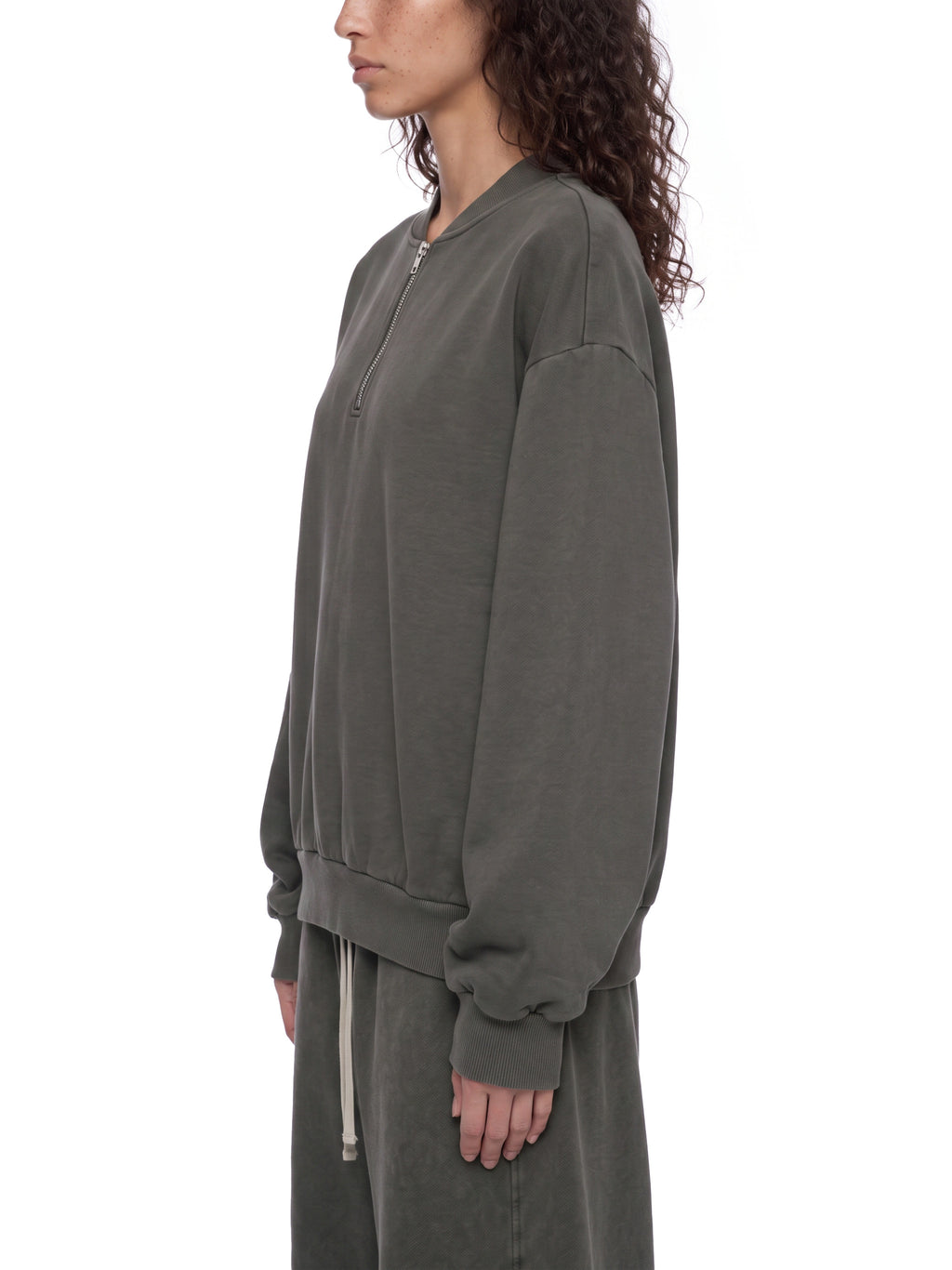 Unisex Vintage Wash Quarter-Zip Sweatshirt flower gray model side view