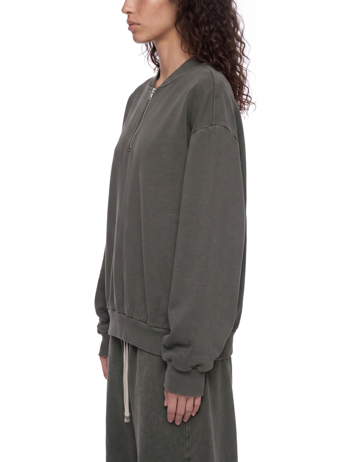 Unisex Vintage Wash Quarter-Zip Sweatshirt flower gray model side view