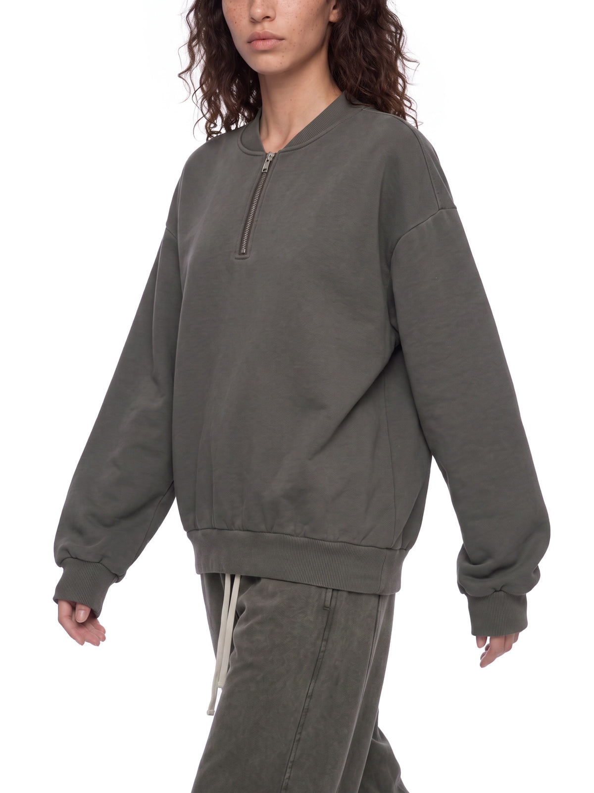Unisex Vintage Wash Quarter-Zip Sweatshirt flower gray model three-quarter view
