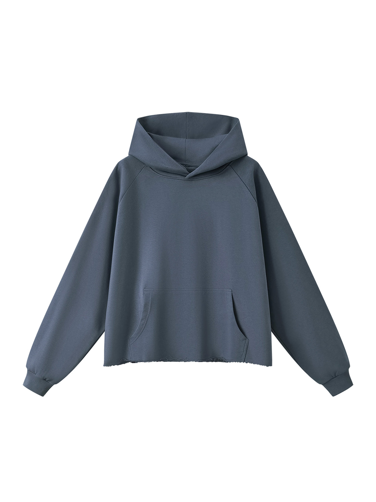 Unisex Vintage Wash Raw Edge Boxy Hoodie blue front view