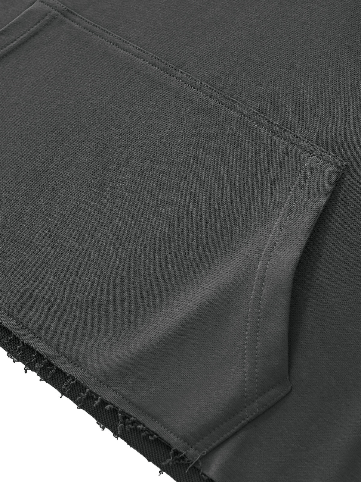 Unisex Vintage Wash Raw Edge Boxy Hoodie raw edge pocket detail