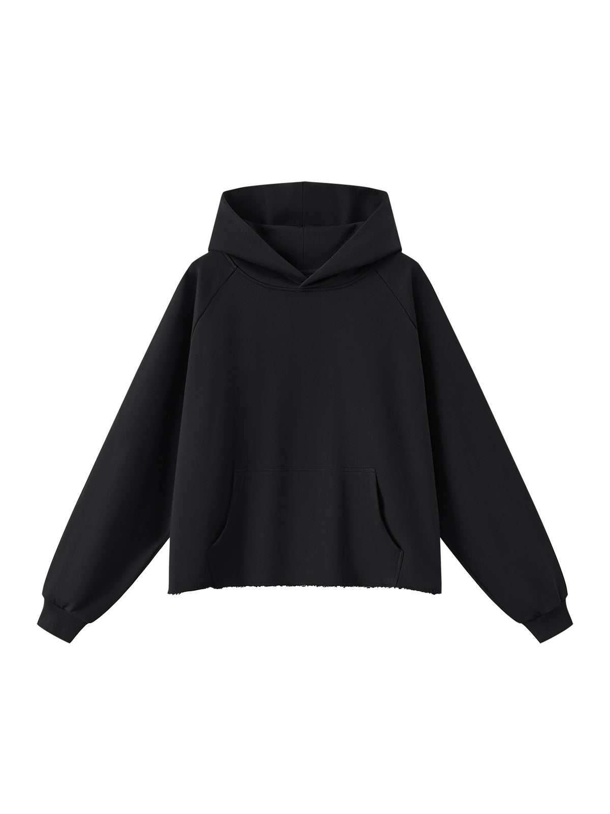 Unisex Vintage Wash Raw Edge Boxy Hoodie black front view