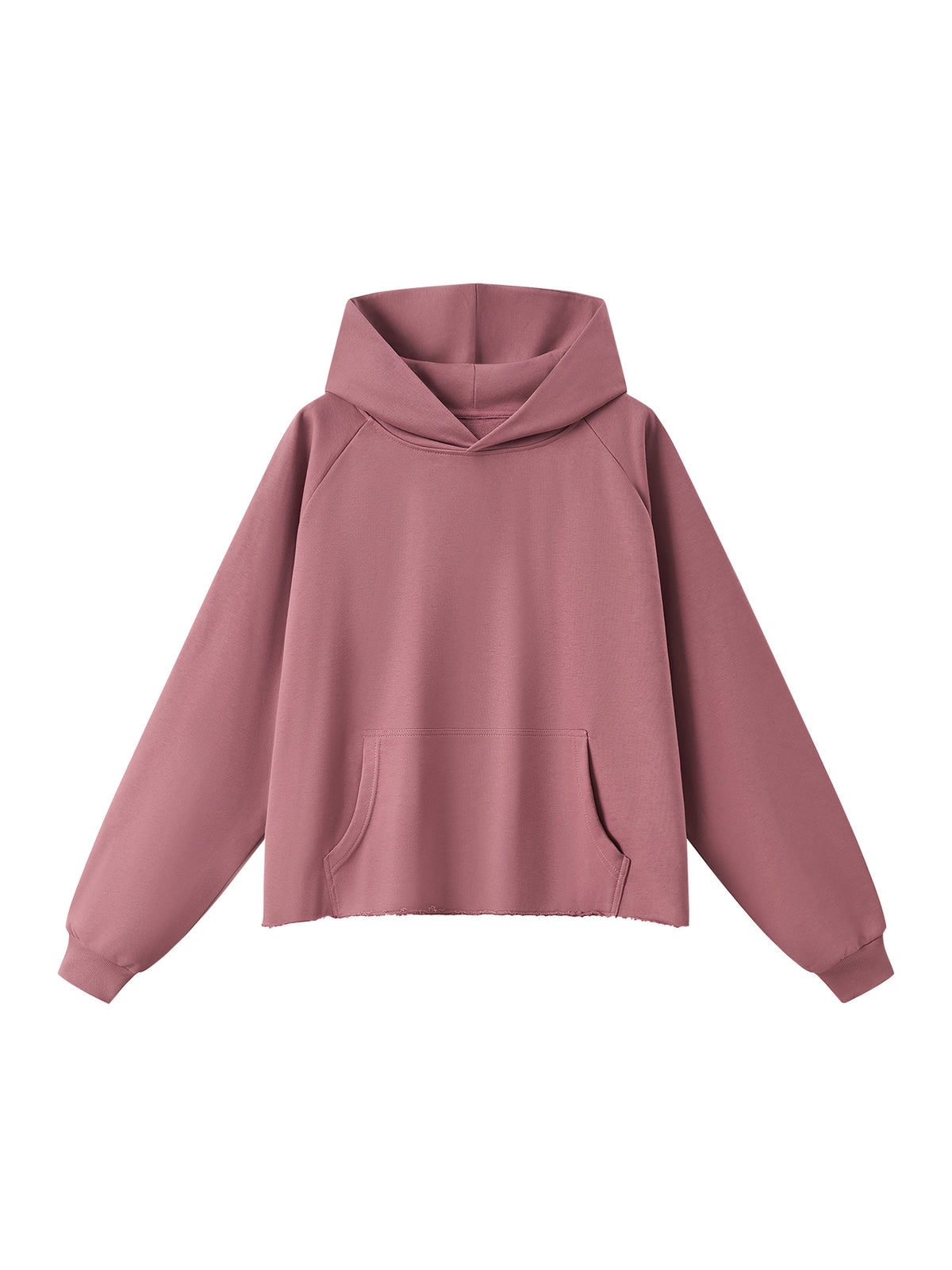 Unisex Vintage Wash Raw Edge Boxy Hoodie carmine front view