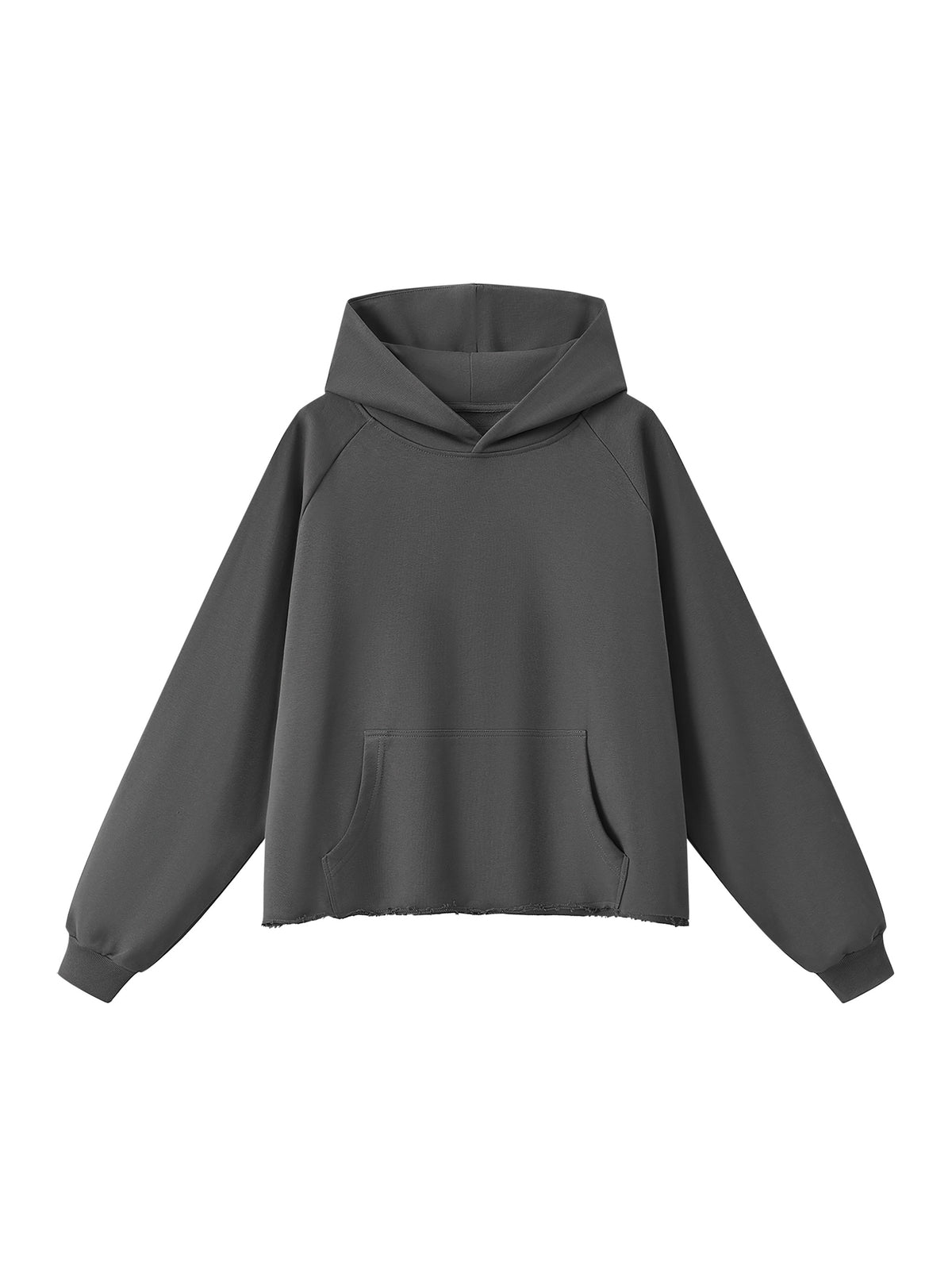 Unisex Vintage Wash Raw Edge Boxy Hoodie dark gray front view