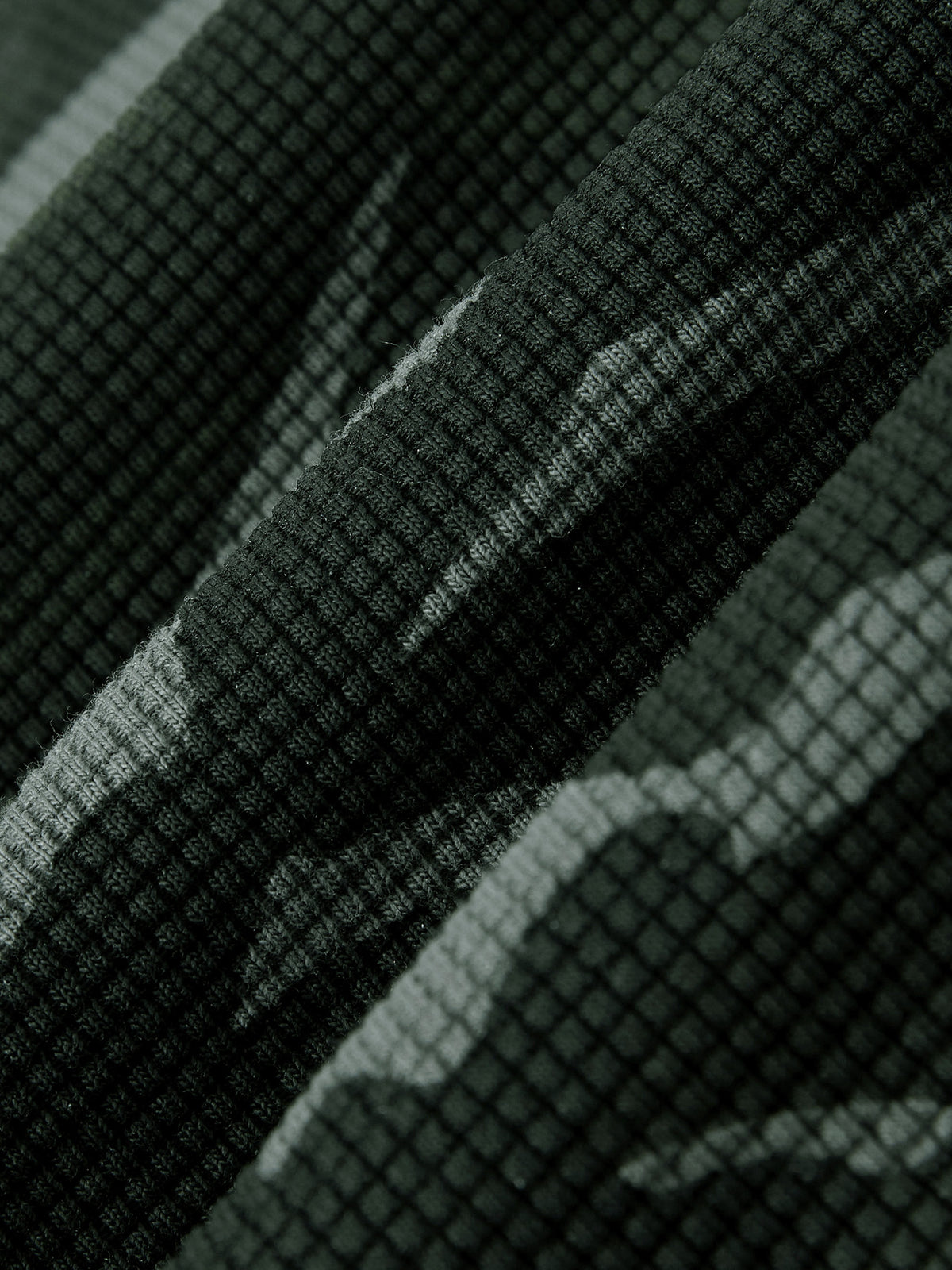Off Script Waffle Boxy Long Sleeve T-Shirt - Gray Camo fabric drape detail