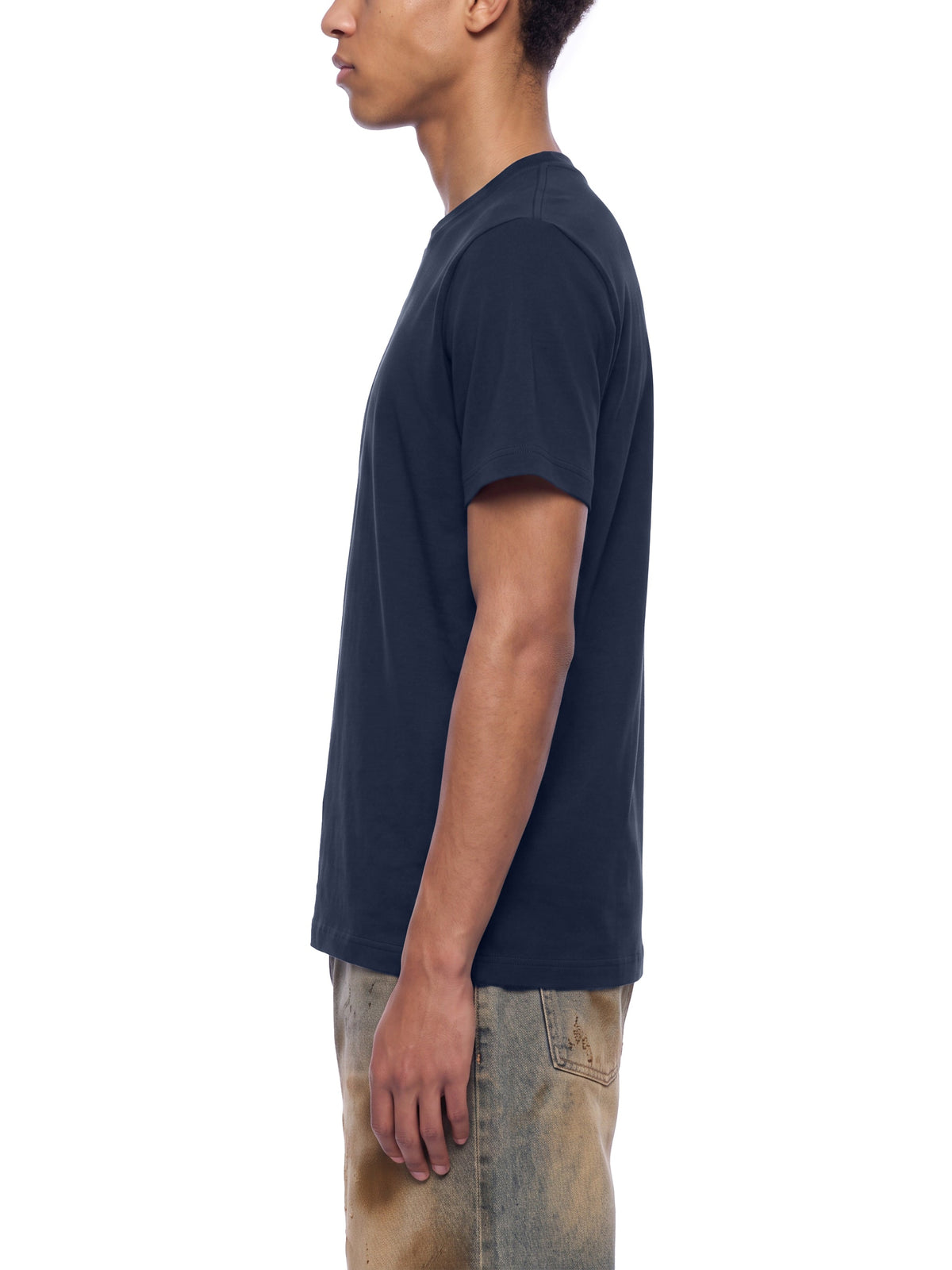 Off Script Sorona Crewneck T-Shirt - Navy Blue model side view
