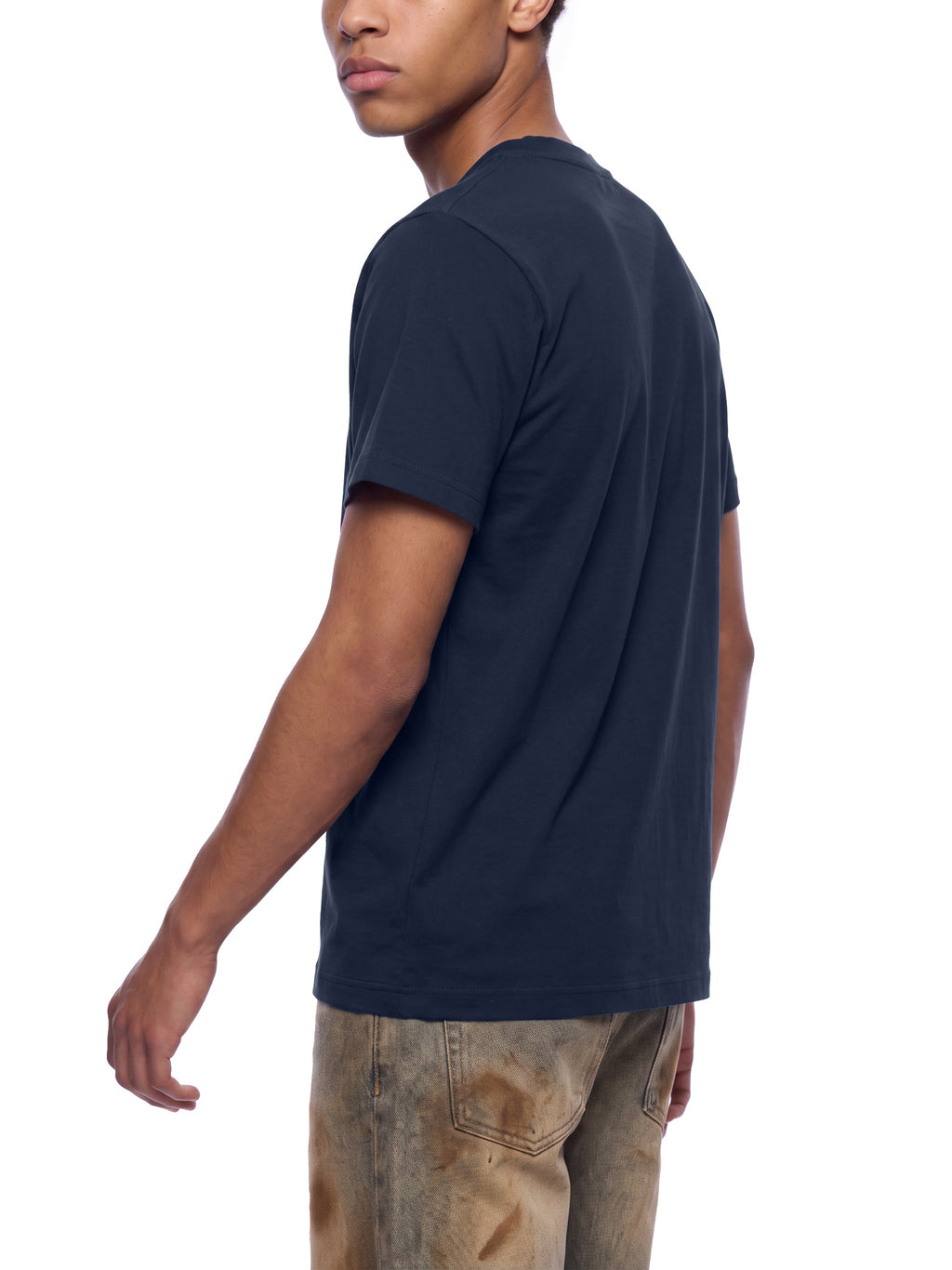Off Script Sorona Crewneck T-Shirt - Navy Blue model three-quarter view