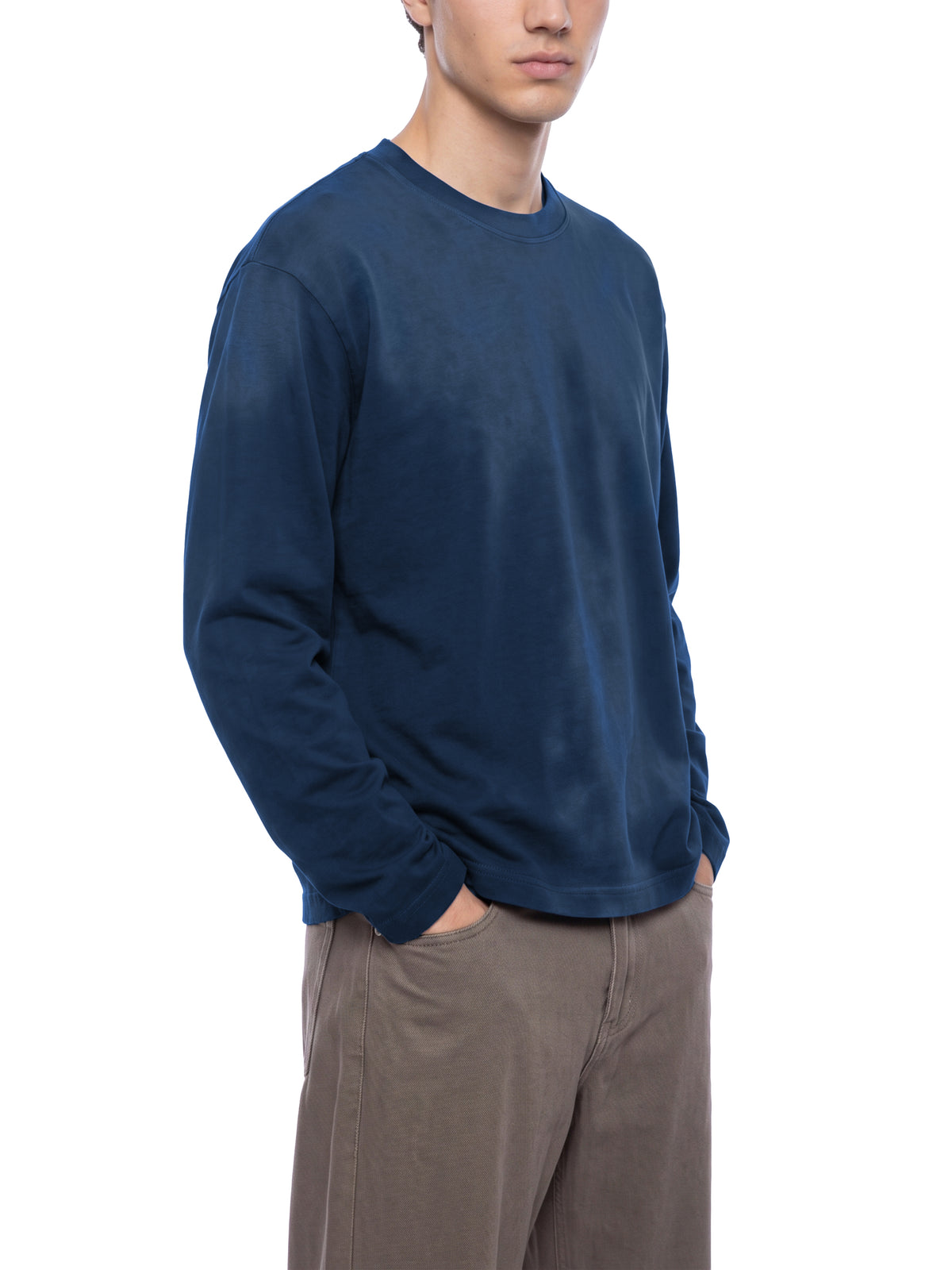 Off Script Sunfade Boxy Long Sleeve T-Shirt - Navy Blue model relaxed view