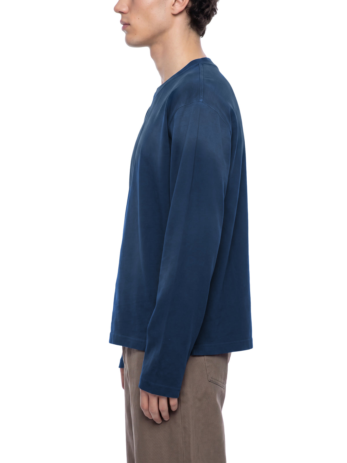 Off Script Sunfade Boxy Long Sleeve T-Shirt - Navy Blue model side view