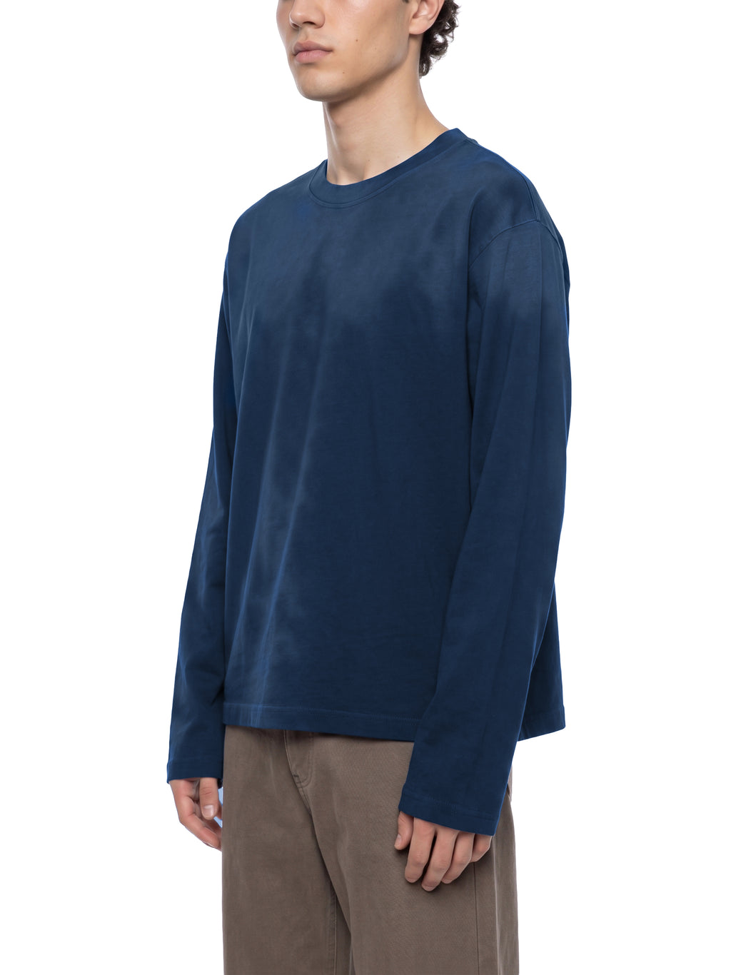 Off Script Sunfade Boxy Long Sleeve T-Shirt - Navy Blue model three-quarter view