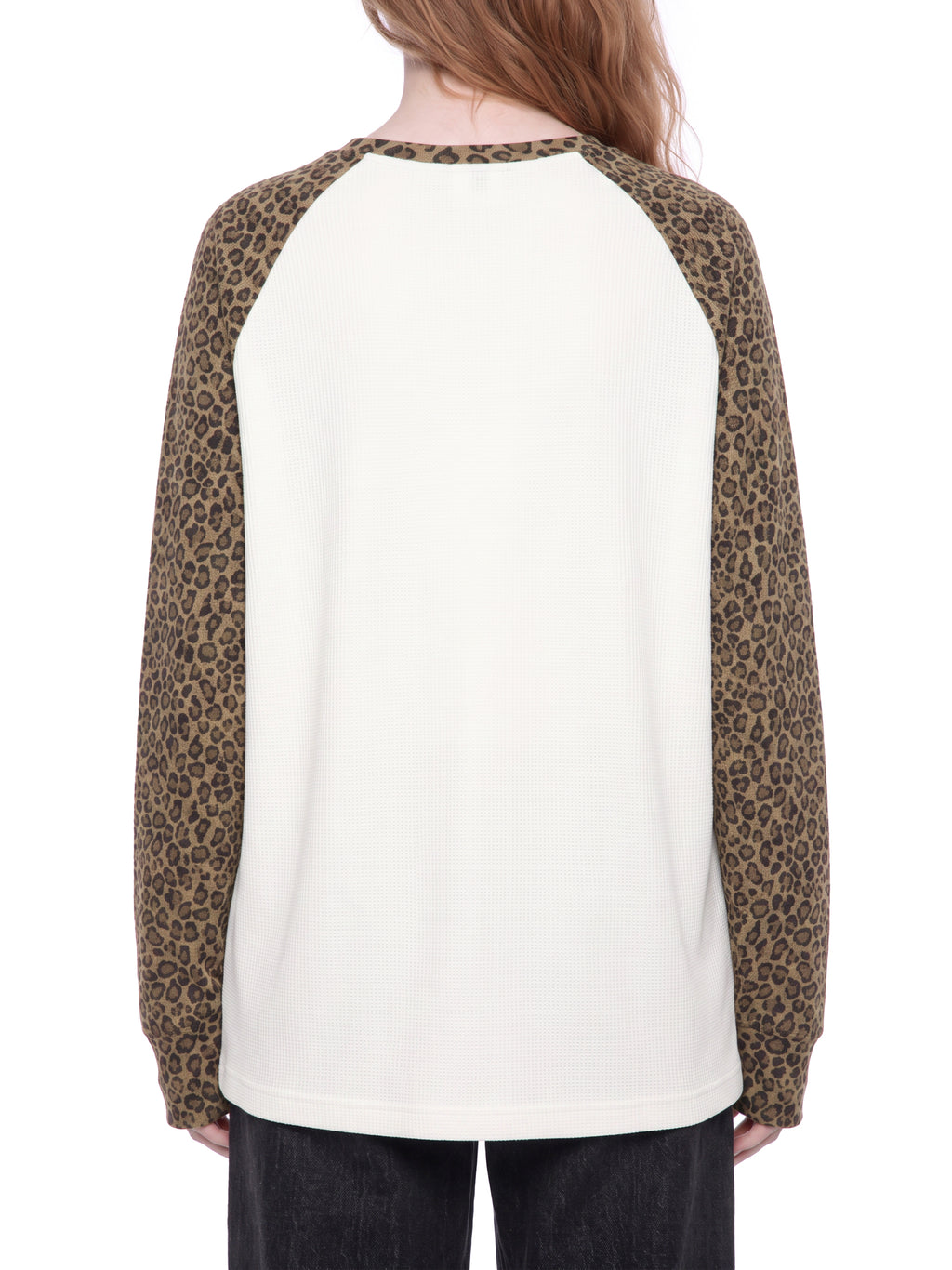 Off Script Leopard Panel Raglan Sleeve T-Shirt - White with Leopard Khaki model view 3