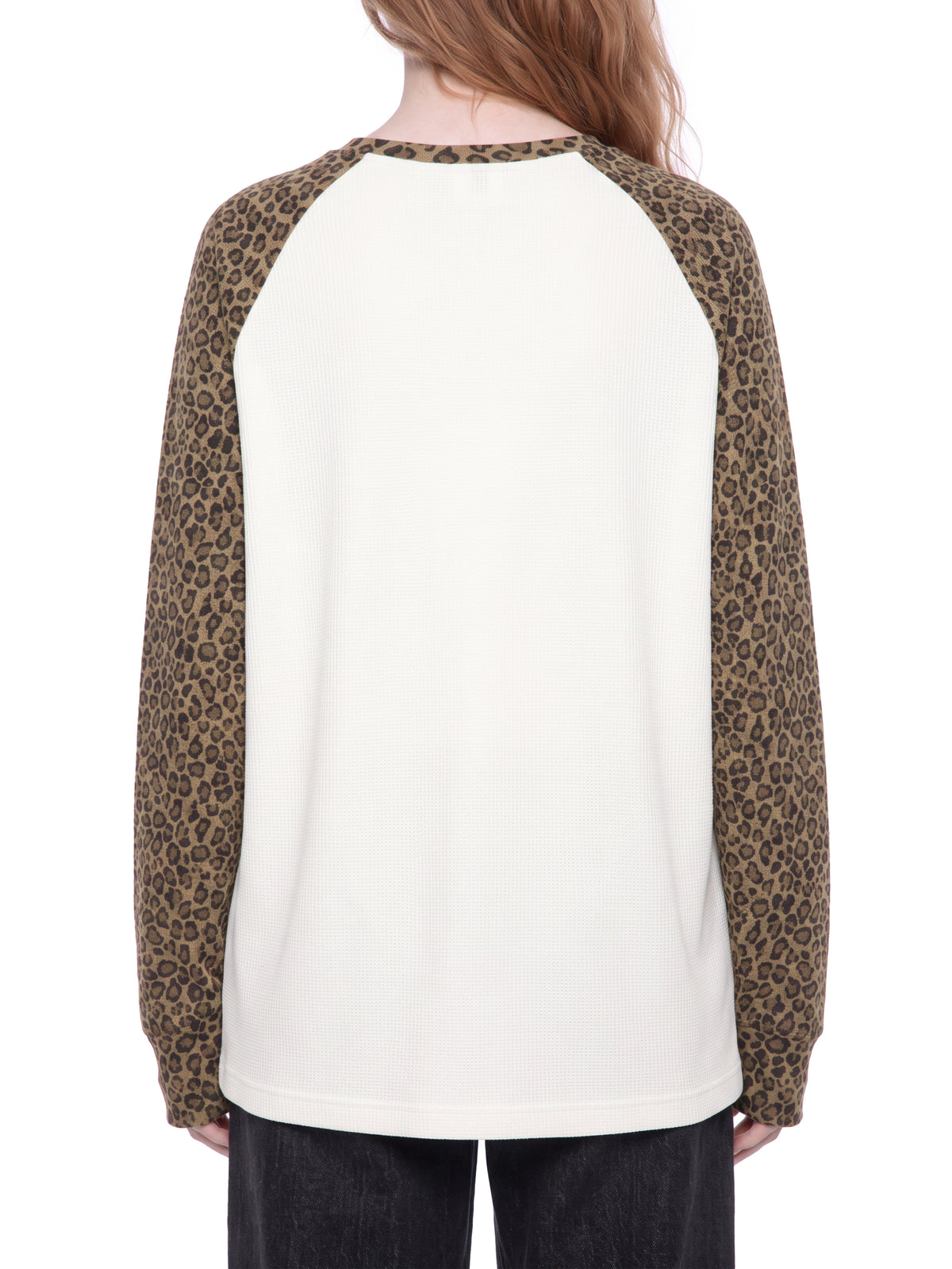 Off Script Leopard Panel Raglan Sleeve T-Shirt - White with Leopard Khaki model view 3