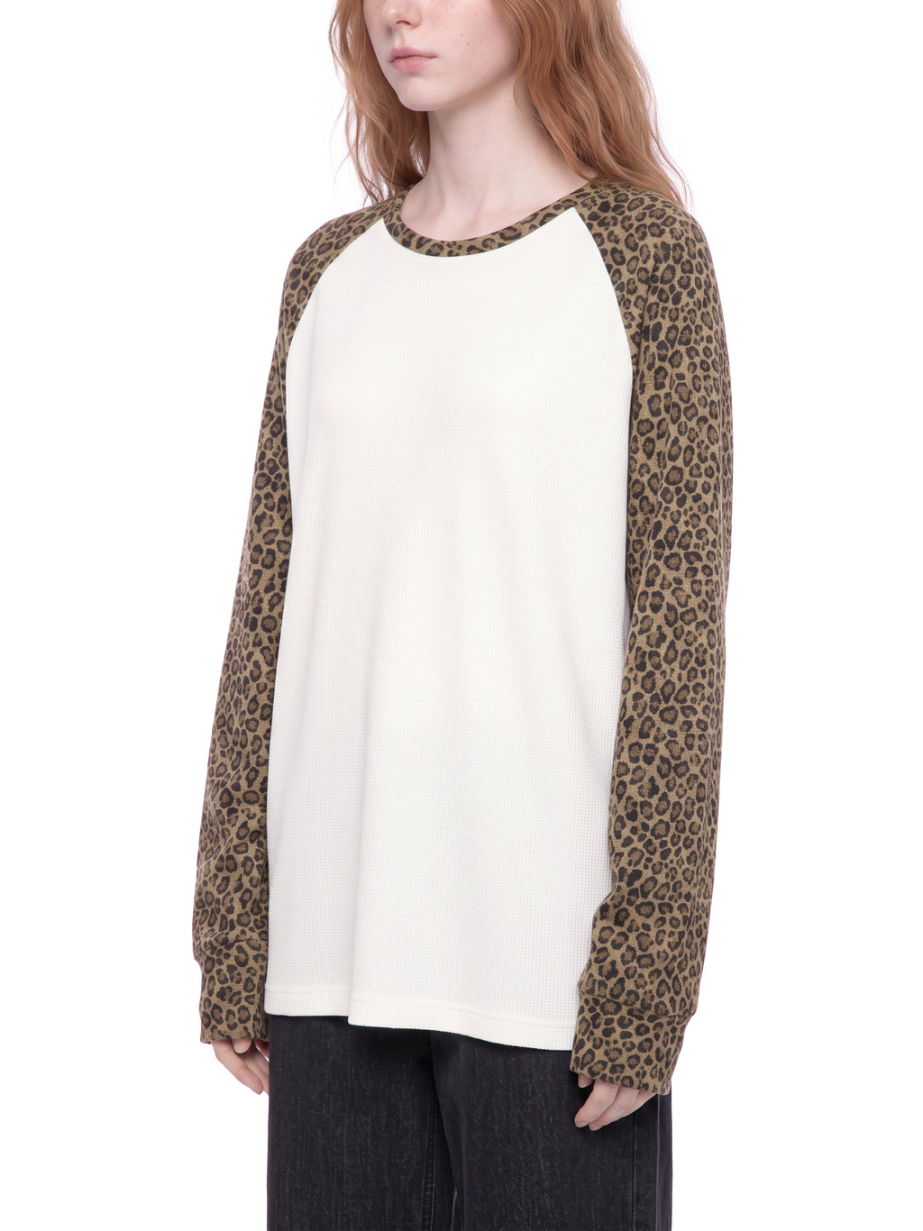Off Script Leopard Panel Raglan Sleeve T-Shirt - White with Leopard Khaki model view 5