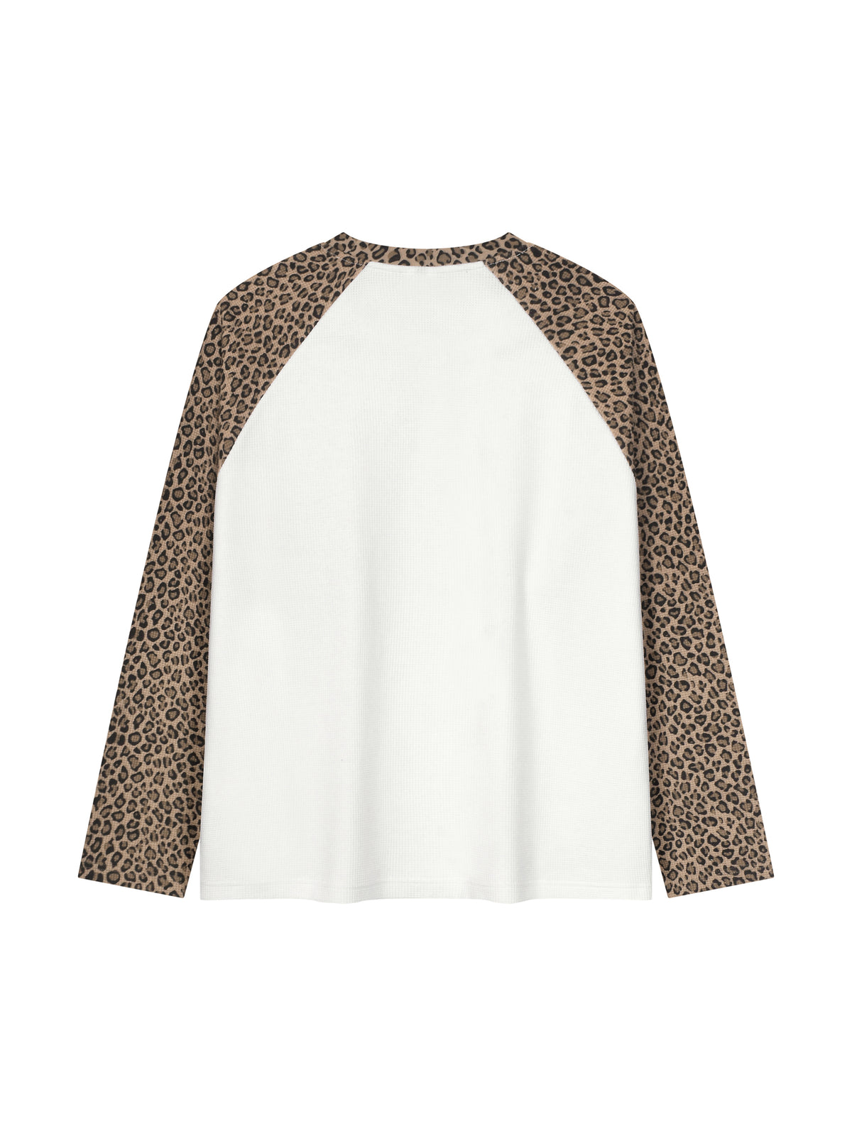 Off Script Leopard Panel Raglan Sleeve T-Shirt - White with Leopard Khaki back view