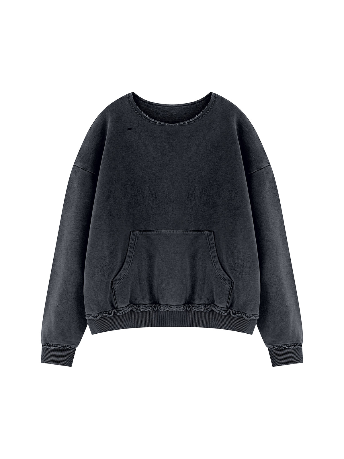 Unisex Raw Edge Crewneck Sweatshirt – Black front