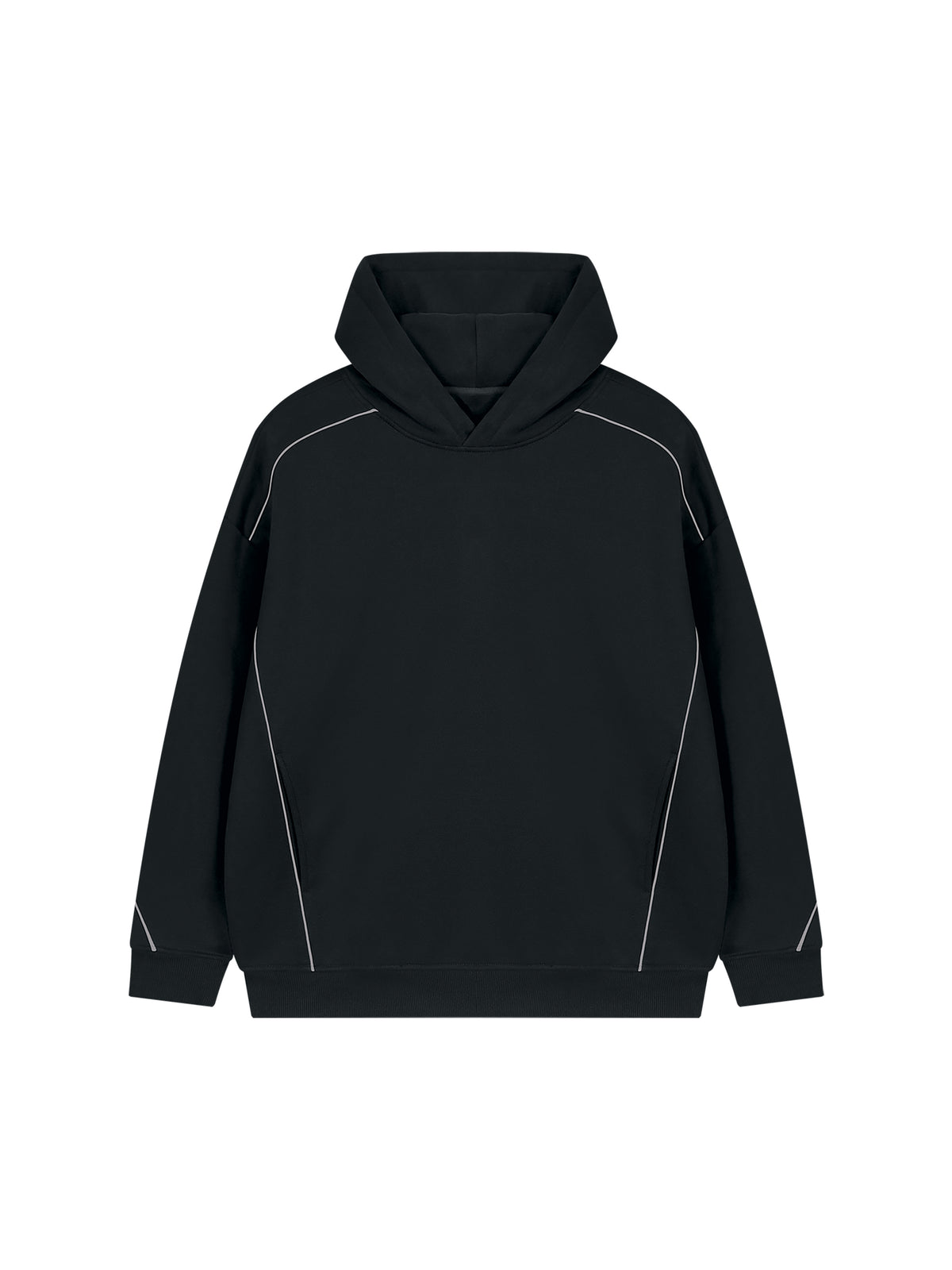 Unisex Oversized Piping Fleece Hoodie – Black front