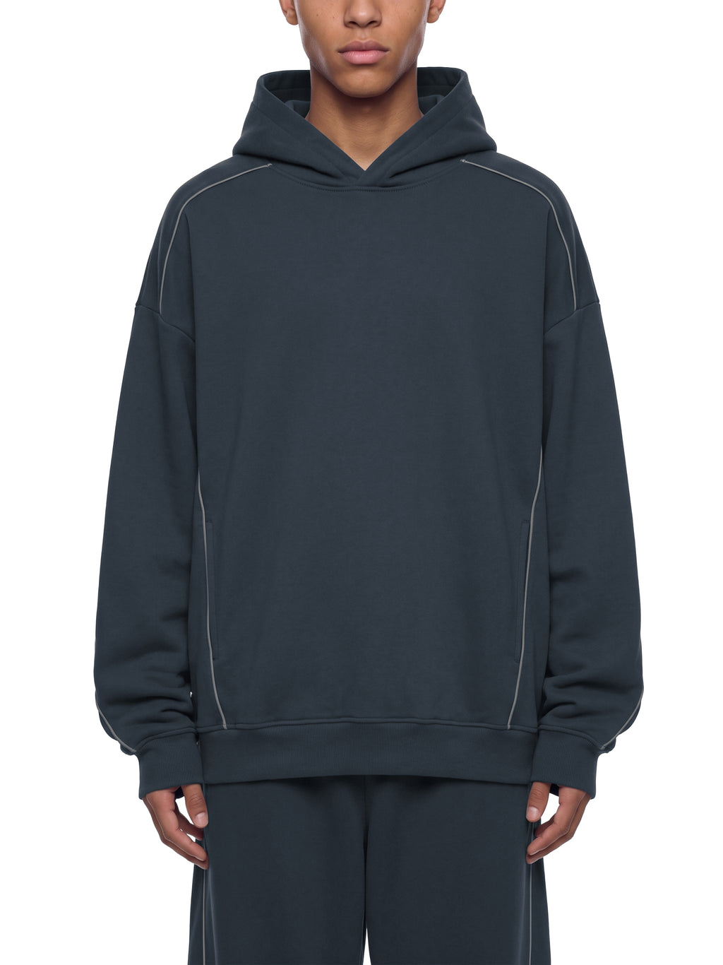 Unisex Oversized Piping Fleece Hoodie – model view 1