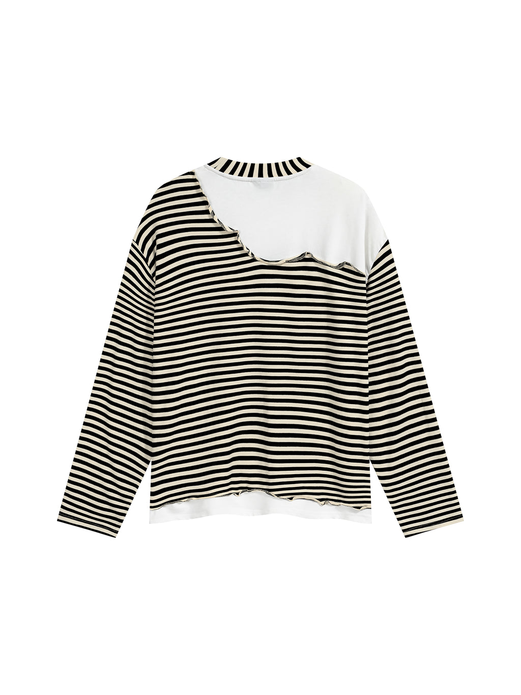 Unisex Striped Panel Boxy Long Sleeve T-Shirt – Apricot with Black back