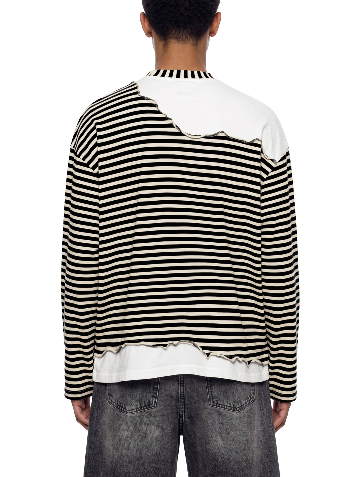 Unisex Striped Panel Boxy Long Sleeve T-Shirt – model view 4