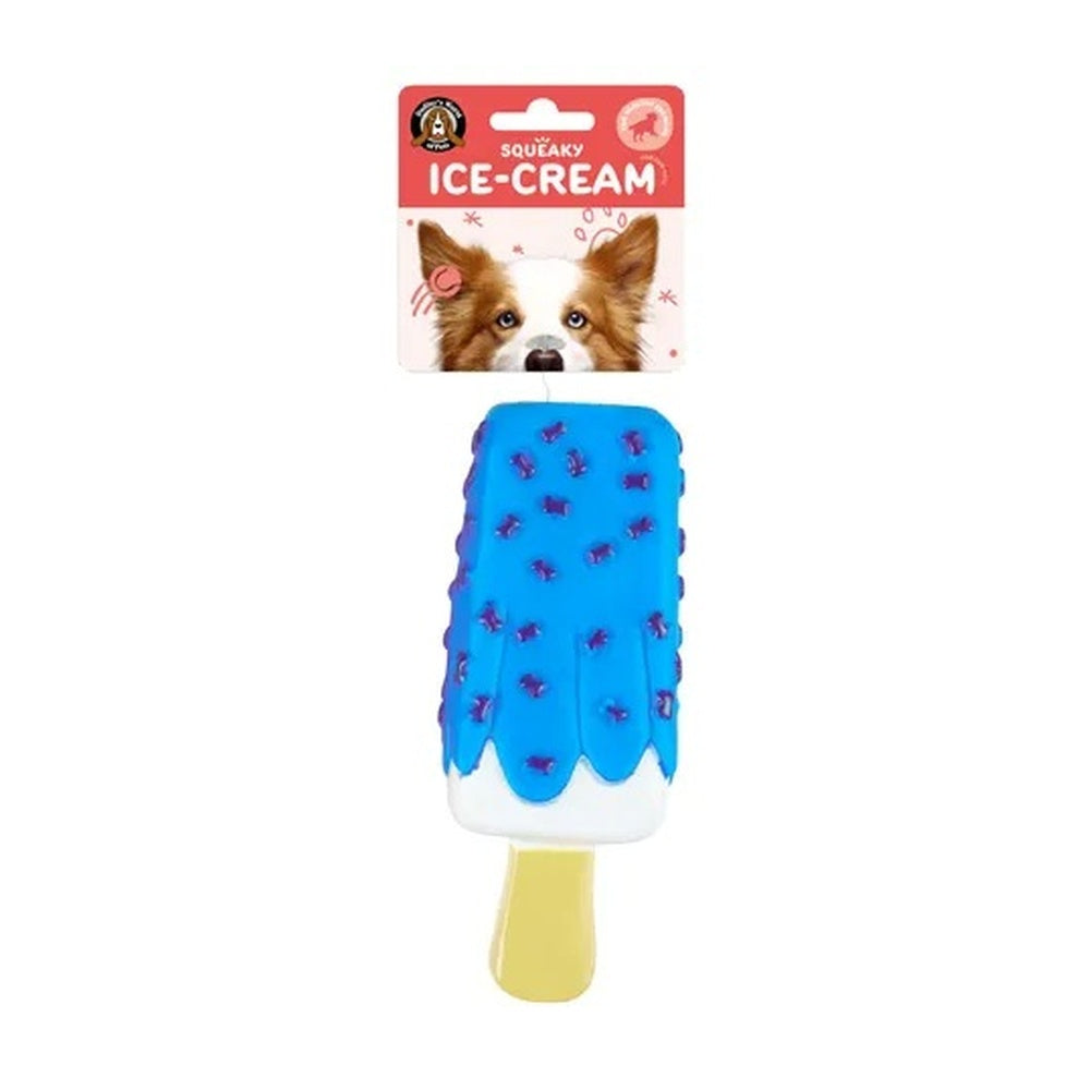 Blue vinyl ice cream dog toy