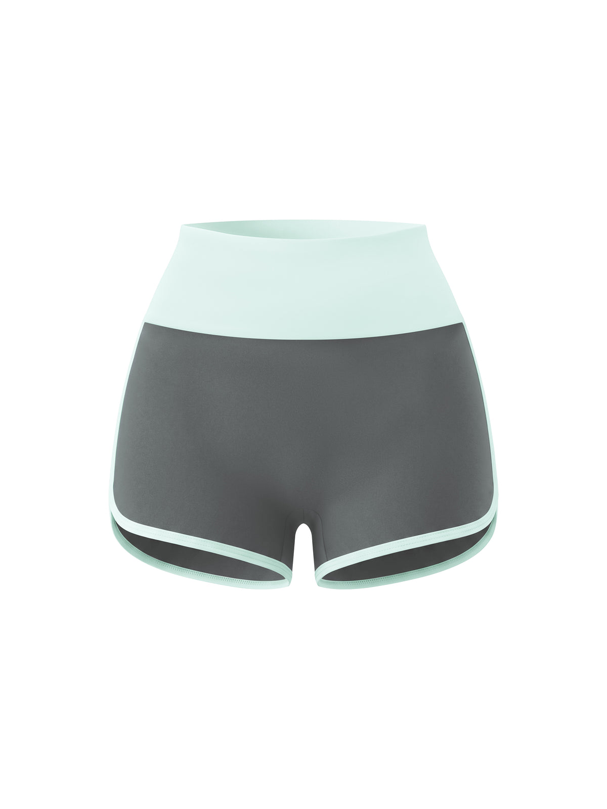 Women’s Colour-Block Yoga Shorts dark gray with light blue front view