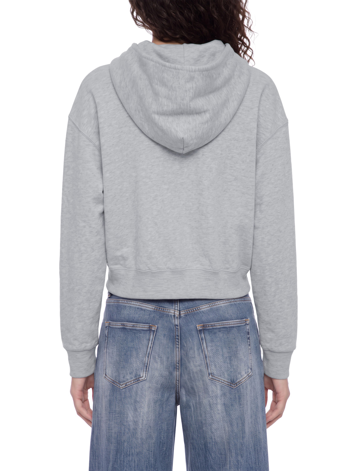 Women’s Cropped Full-Zip Hoodie flower gray model back view