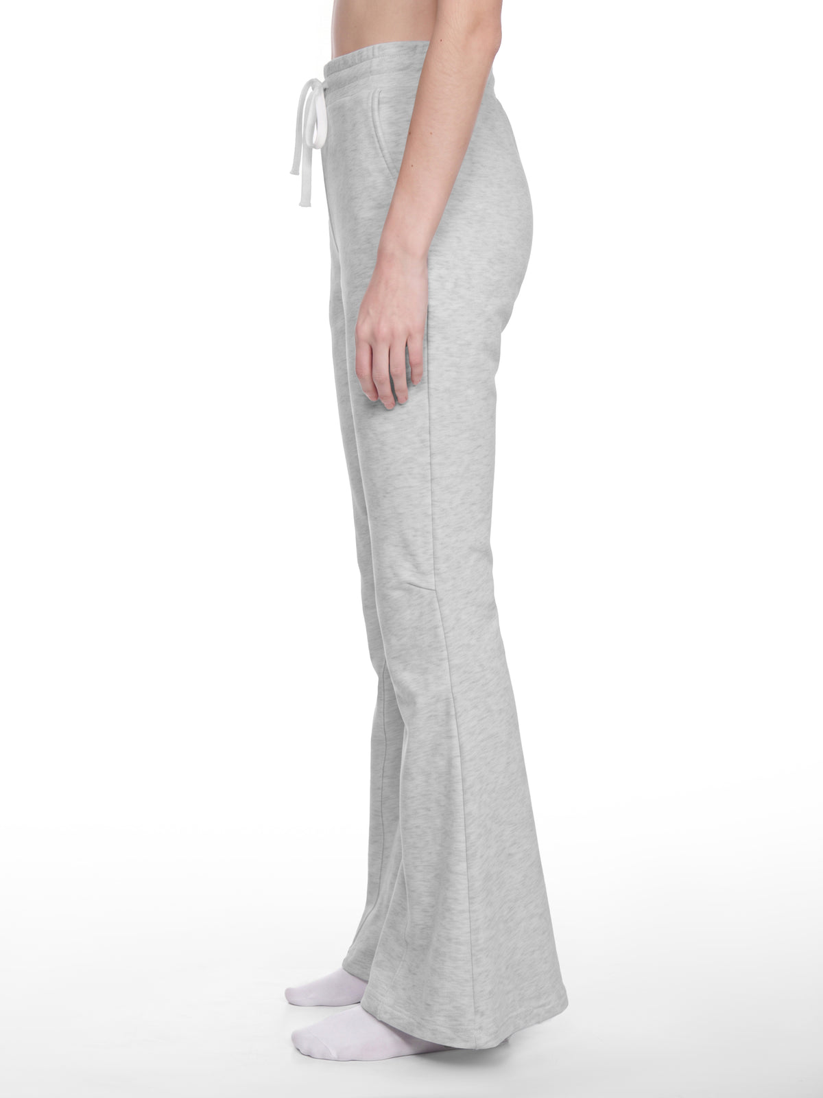 Women’s Flared Sweatpants flower gray model side view