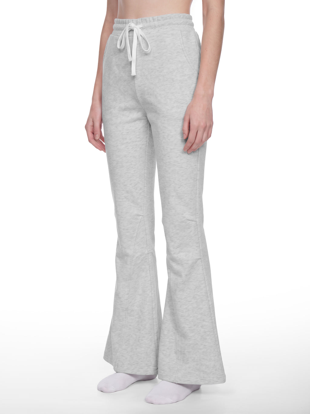 Women’s Flared Sweatpants flower gray model three-quarter view