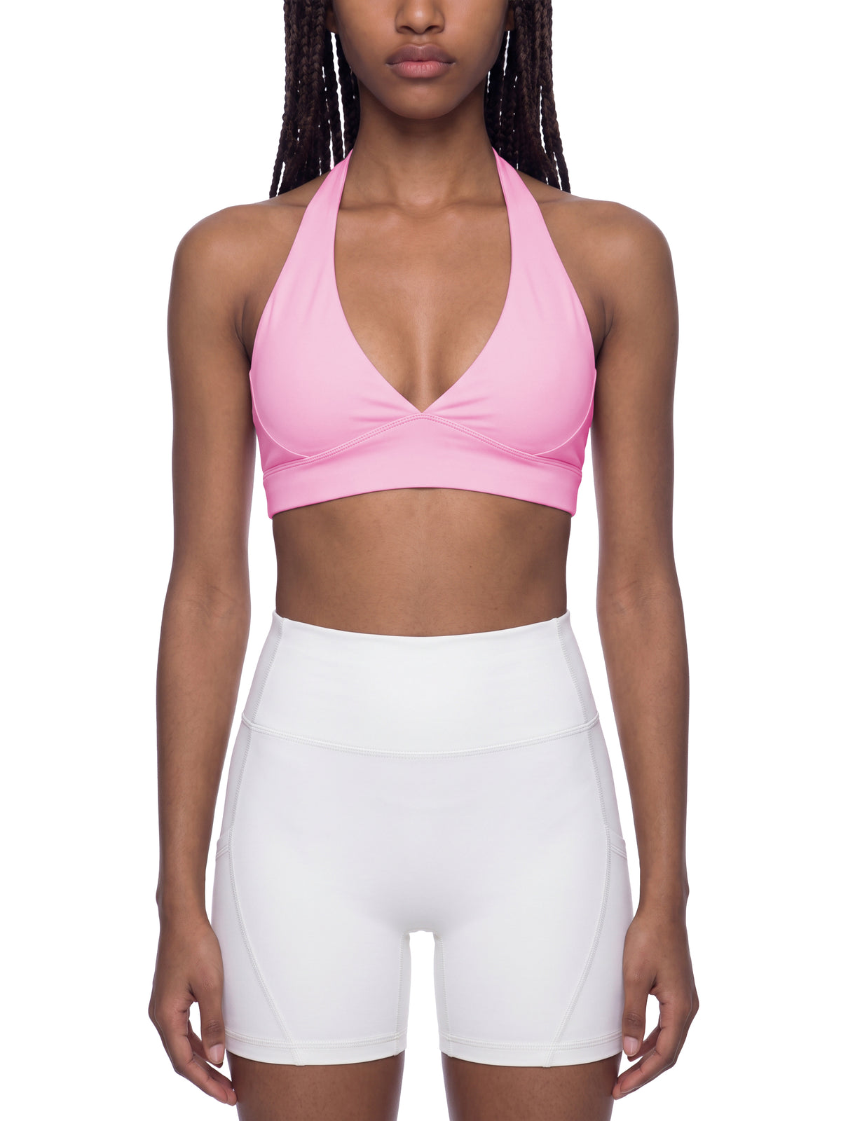 Women’s Halter Yoga Sports Bra pink model front view